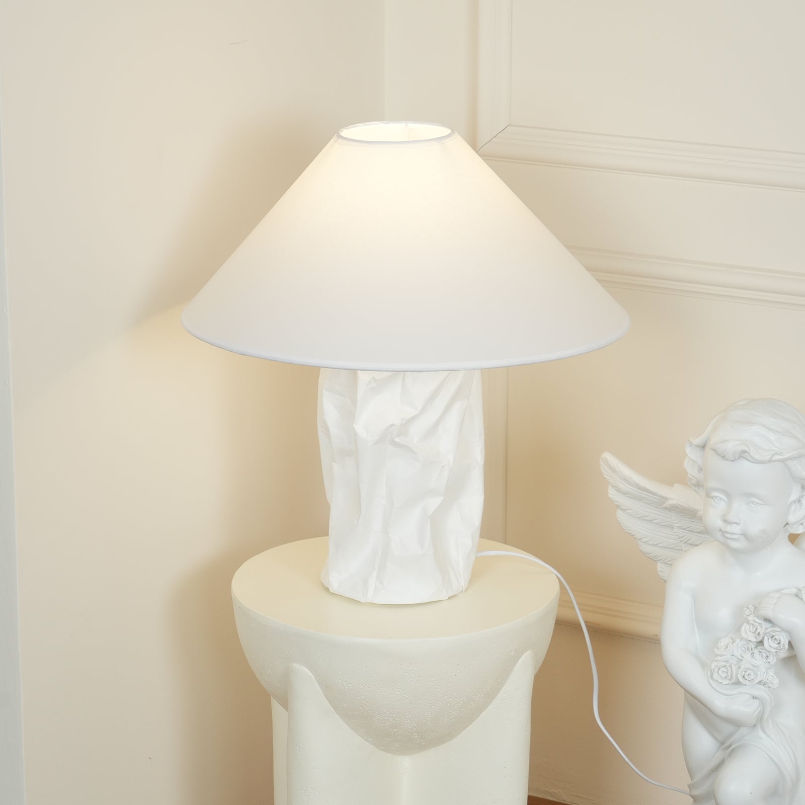 Crinkle Paper Table Lamp - Elegant Handmade Decorative Light for Bedroom, Living Room & Office - Perfect for Cozy Nights, Reading & Relaxation