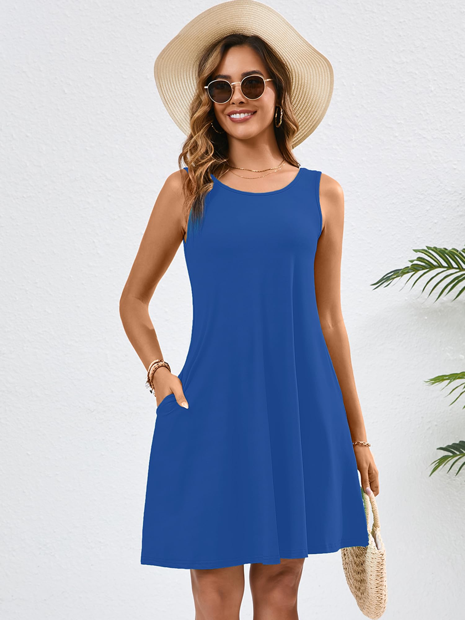 KORSIS Women's Summer Casual Sleeveless Flowy Sundress - T-Shirt Style Tank Swing Dress with Pockets for Beach, Vacation & Everyday Wear