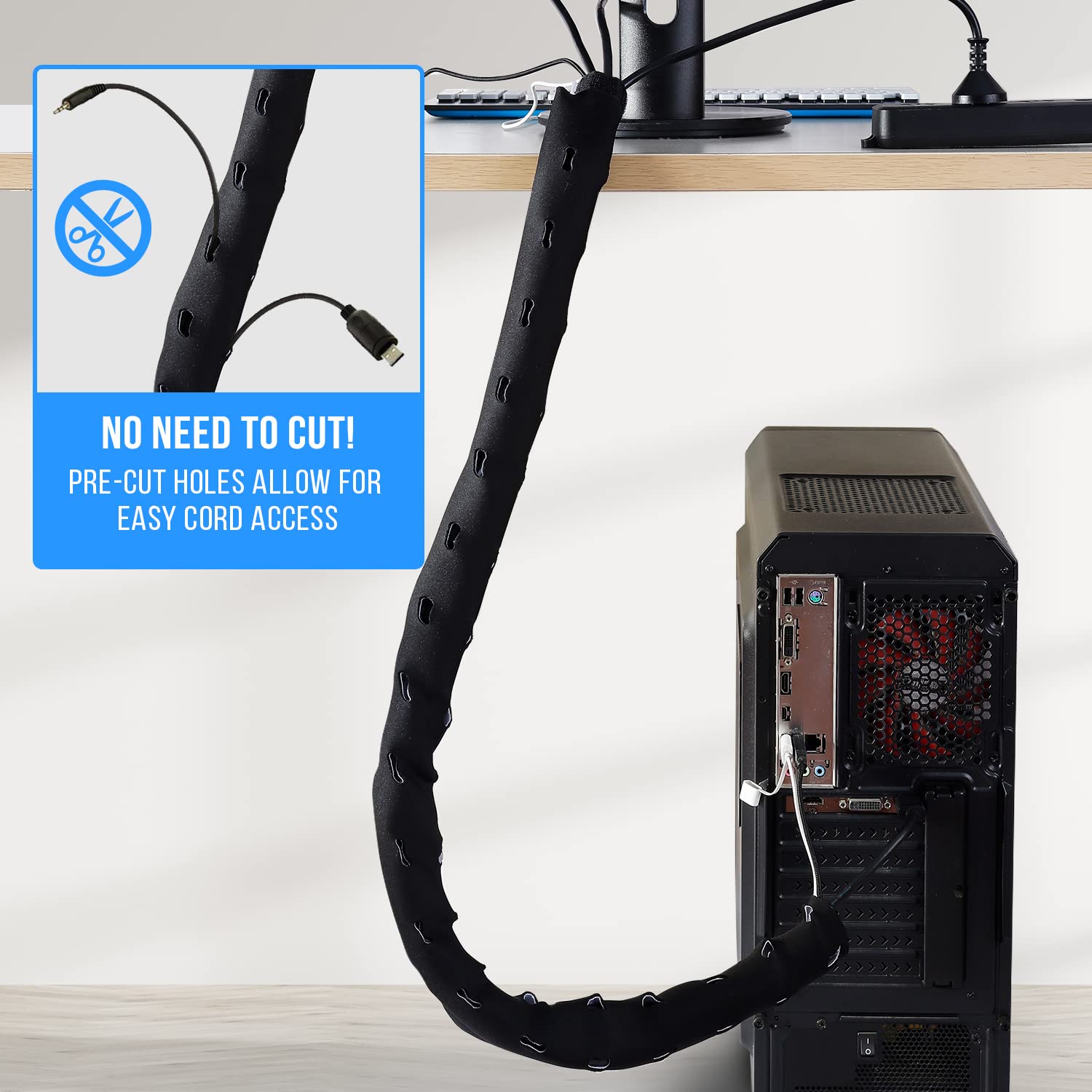 Tokye® Large Cable Management Box - Cord Organizer & Power Strip Hider for Desk, Gaming PC, TV | White & Black Edition | Perfect for Home Office, Entertainment Center & Workspace Organization