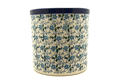 Handmade Polish Pottery Utensil Holder - Forget-Me-Knot Design, Ceramic Kitchen Organizer for Spoons & Cooking Tools - Perfect for Farmhouse & Rustic Kitchen Decor