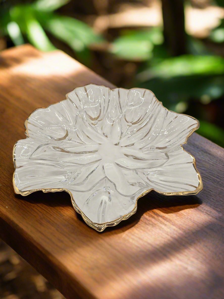 13-Piece Glass Dinner Plates with Floral Design and Gold Trim - Elegant Table Setting for Weddings, Parties, and Special Occasions