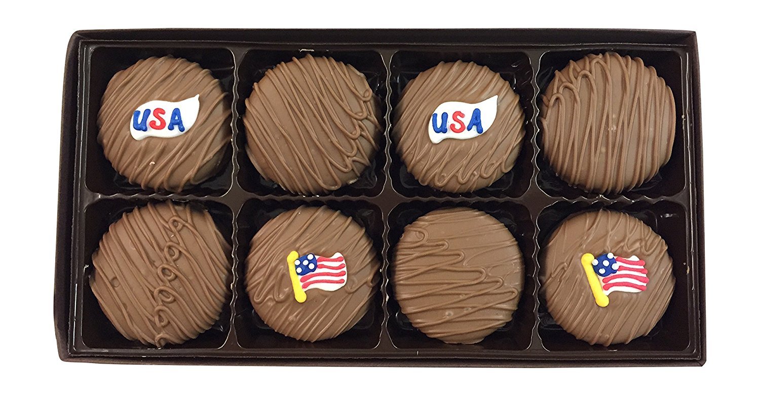Philadelphia Candies Milk Chocolate Covered Oreos - Patriotic American Flag Gift Box 8oz - Perfect for Holidays, Parties & Corporate Gifts