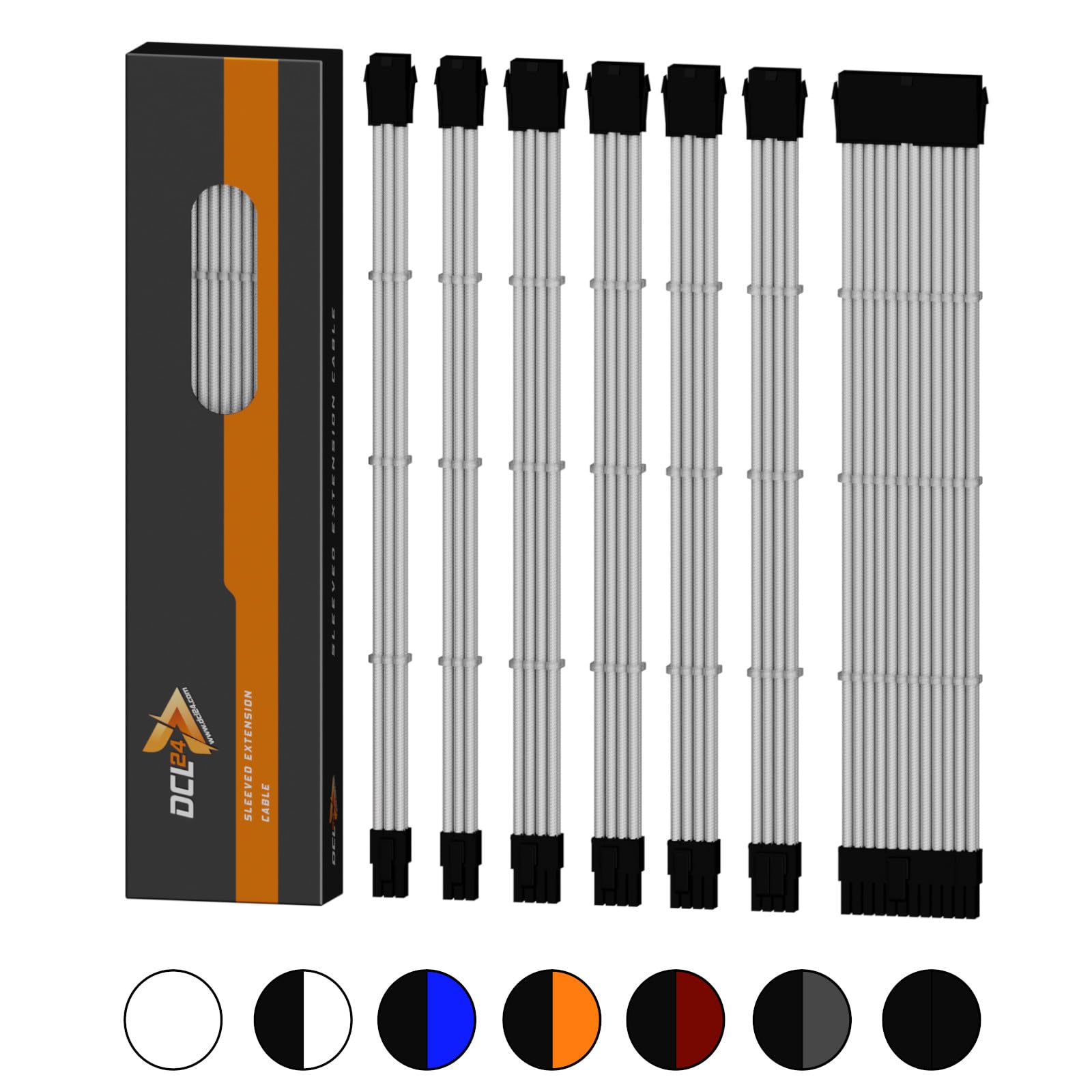 DCL24.de 30cm Sleeved Power Supply Extension Cable Kit - White PSU Cable Extensions for GPU/CPU with Cable Combs, 3x 8-Pin PCIe Connectors Compatible with All Graphics Cards - Perfect for PC Gaming Rigs and Custom Computer Builds