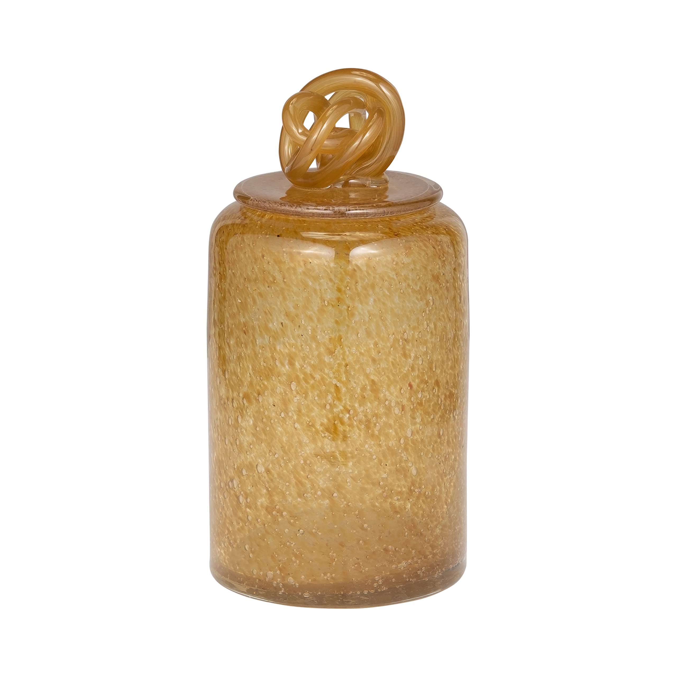 10 Inch Amber Orange Glass Bottle Vase with Lid - Knotted Topper Table Decor for Home or Office - Modern Centerpiece for Dining Table, Wedding Decor, and Farmhouse Style Interior Design