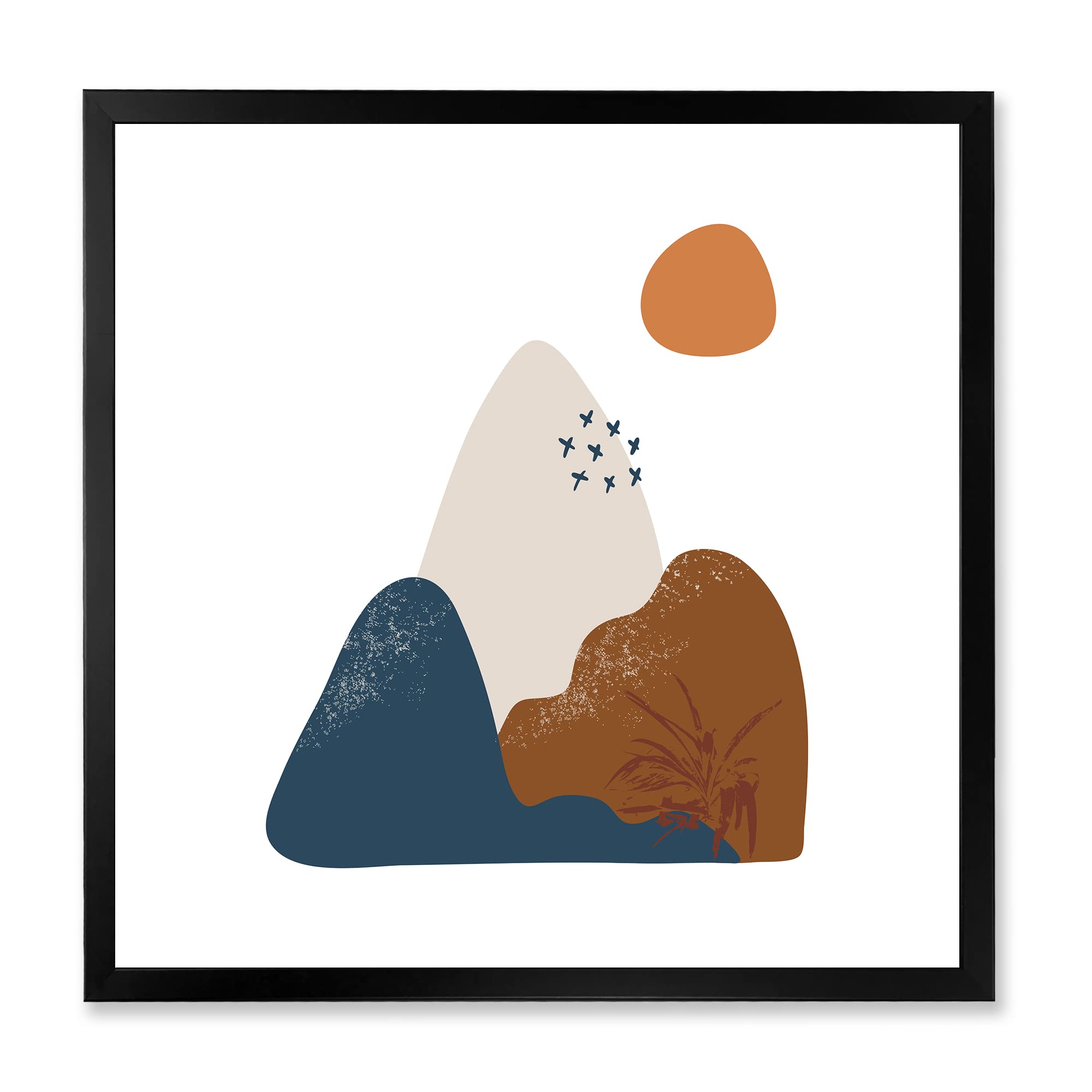Abstract Flowers On Minimal Shapes VI - Modern Framed Wall Art Print for Living Room, Bedroom & Office Decor