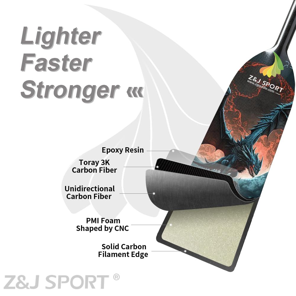Z&J SPORT Adjustable Carbon Fiber Dragon Boat Paddle - IDBF Approved Competition Paddle with Dragon Graphic & Adjustable T-Handle for Racing | Perfect for Dragon Boat Festivals, Team Training & Water Sports