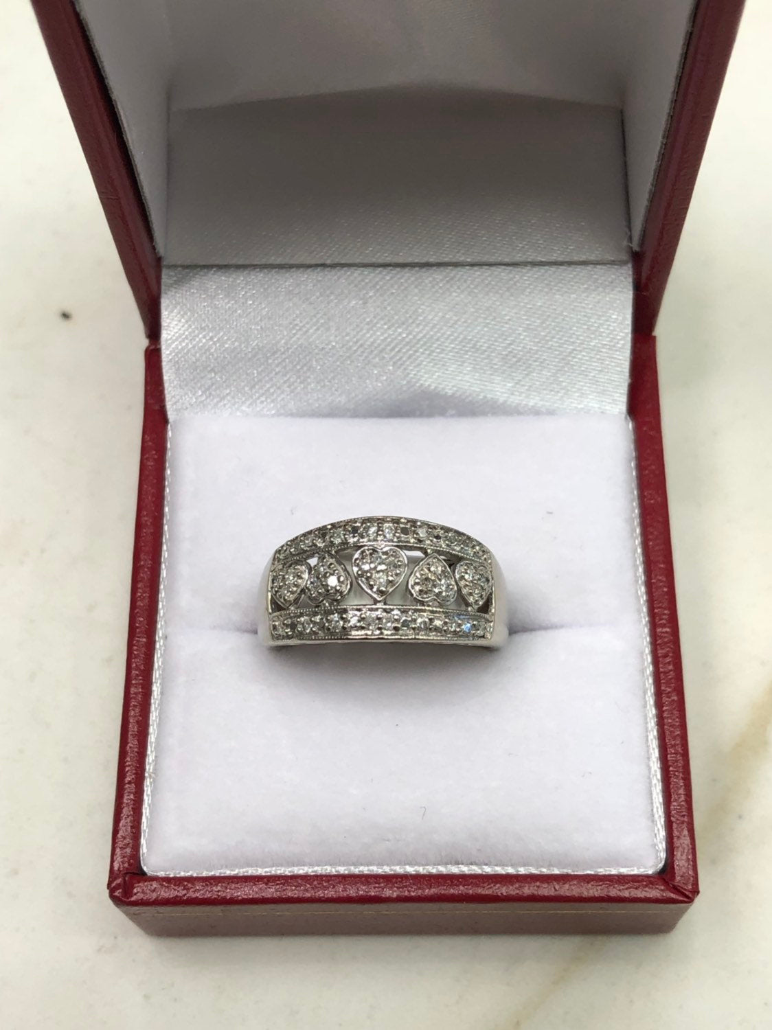 14K White Gold Diamond Heart Wide Wedding Band for Women - Elegant Bridal Ring for Engagement, Anniversary & Special Occasions