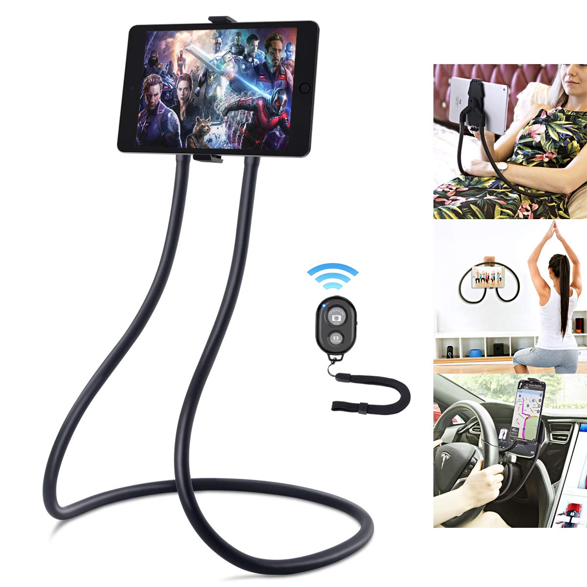 Upgraded B-Land Gooseneck Tablet Holder - Adjustable Bed Stand with Remote for iPad, iPhone & Samsung Tablets | Perfect for Reading, Watching Movies & Hands-Free Use in Bed or Office