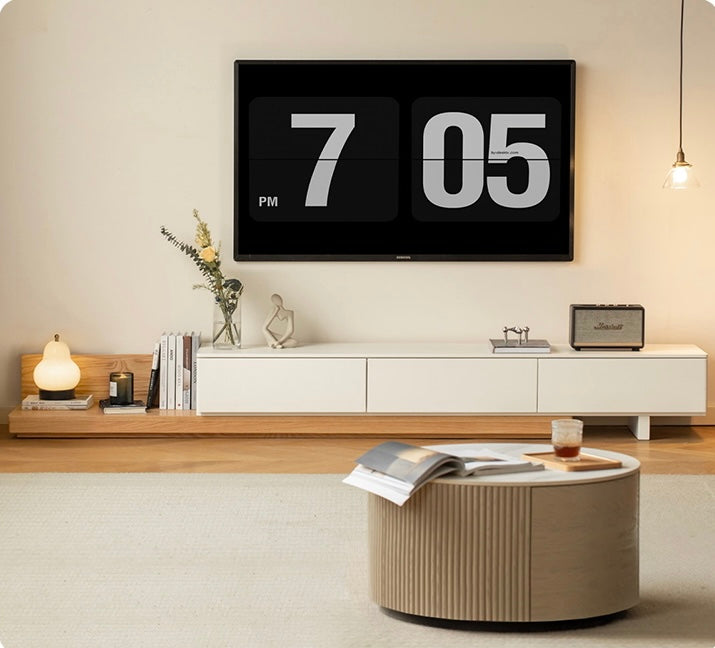 Solid Oak & Poplar Wood Retractable TV Stand Floor Cabinet - Modern TV Console for Living Room, Bedroom & Home Theater