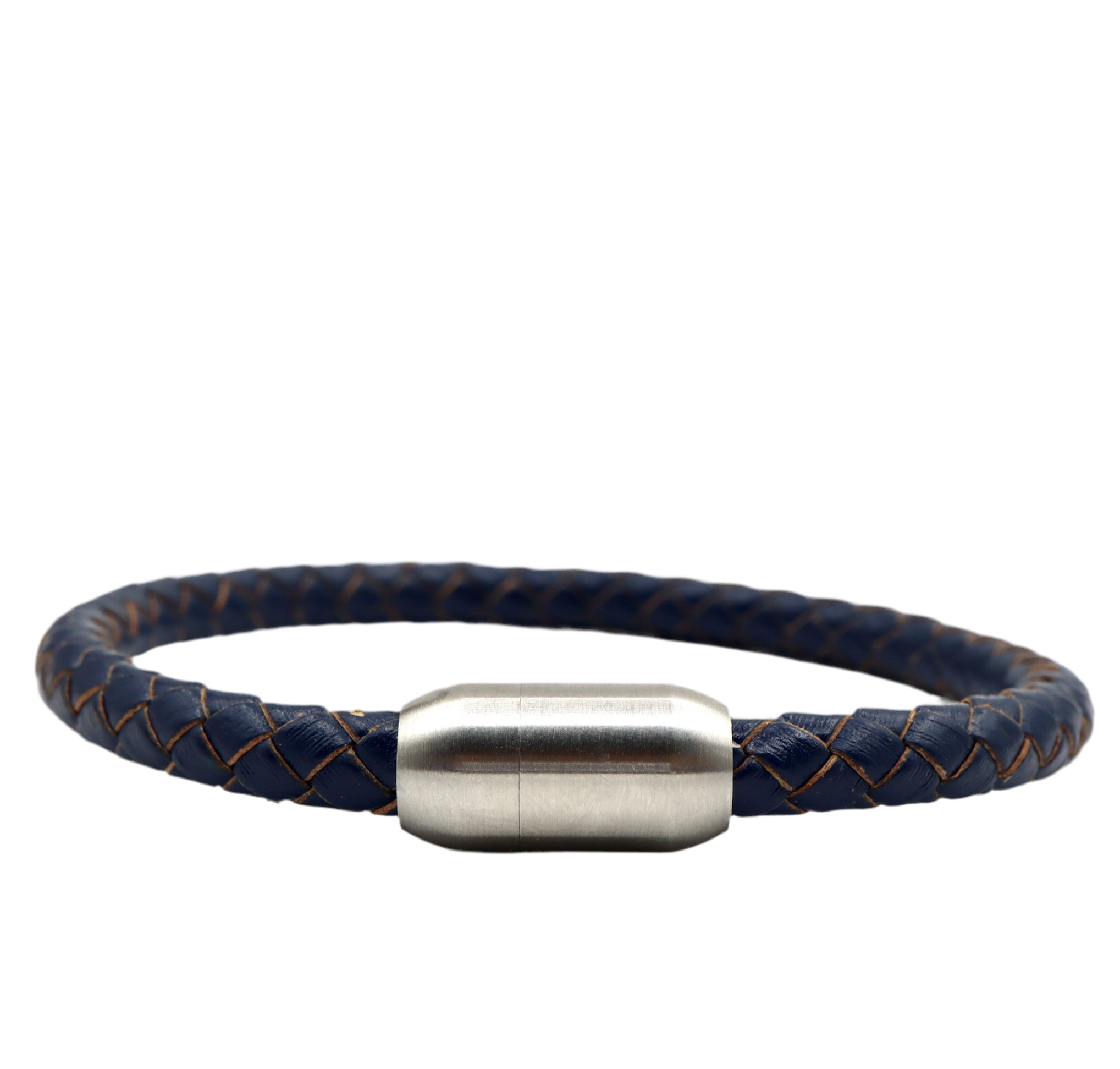 ROMALI Navy Blue Leather Magnetic Bracelet for Men & Women - Adjustable Magnetic Therapy Bracelet for Pain Relief & Improved Circulation - Perfect for Daily Wear, Workouts & Wellness Gifts