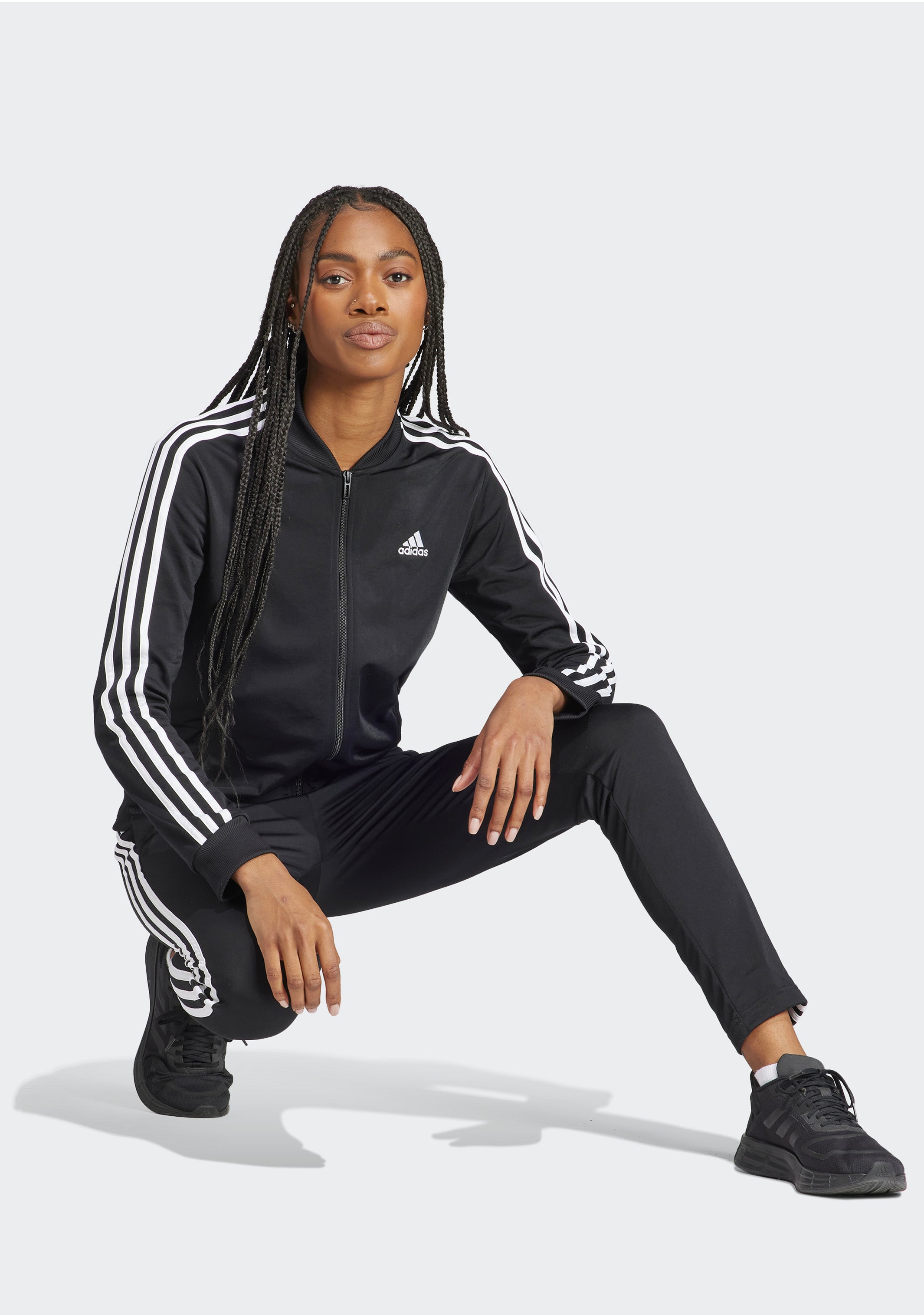 Adidas Women's Essentials 3-Stripes Tracksuit Set - Comfortable Athletic Outfit for Running, Gym & Casual Wear | Black/White Sportswear