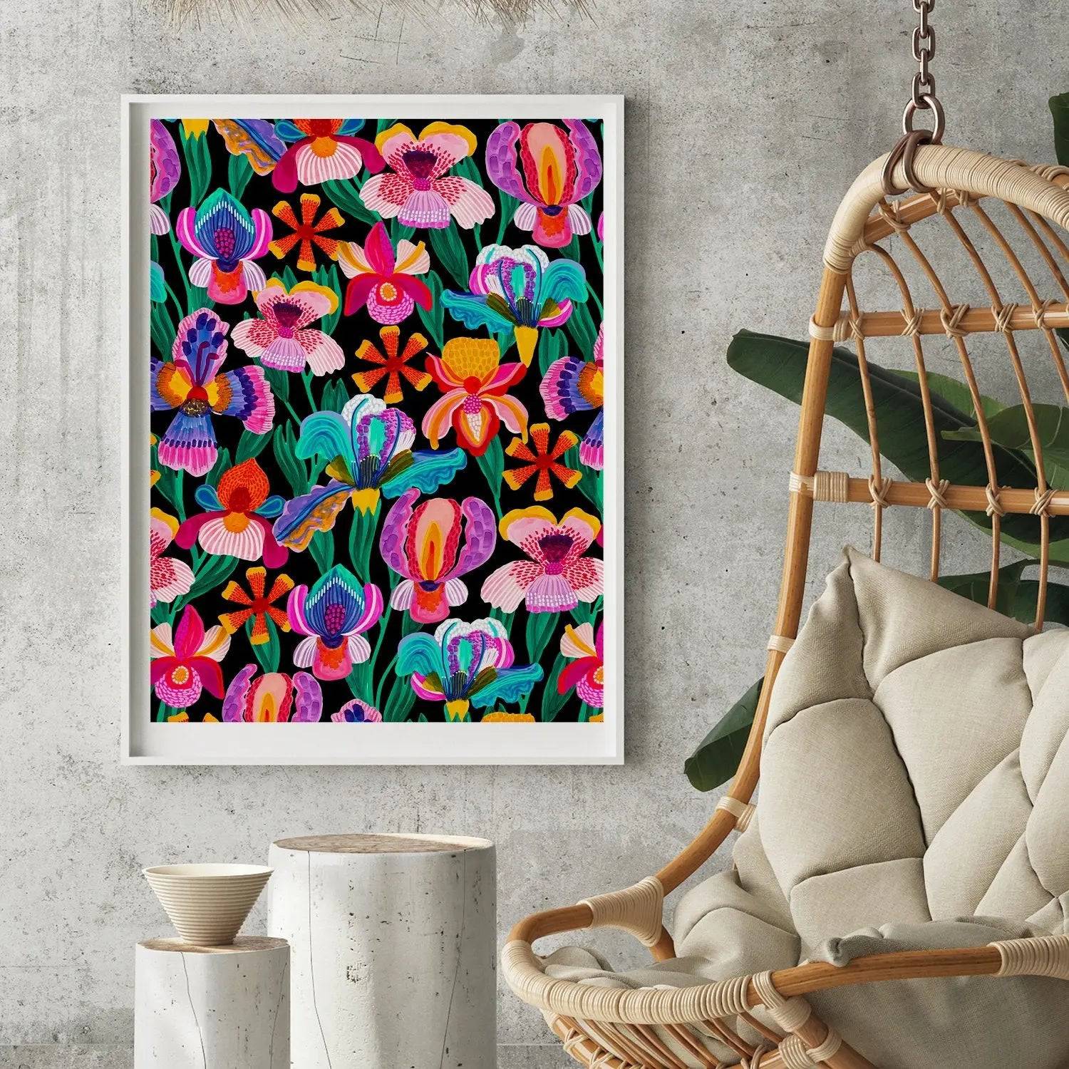 Beautiful Irises & Orchids Wall Art Print - Floral Canvas Painting for Home & Office Decor - Perfect for Living Room, Bedroom, and Office Spaces