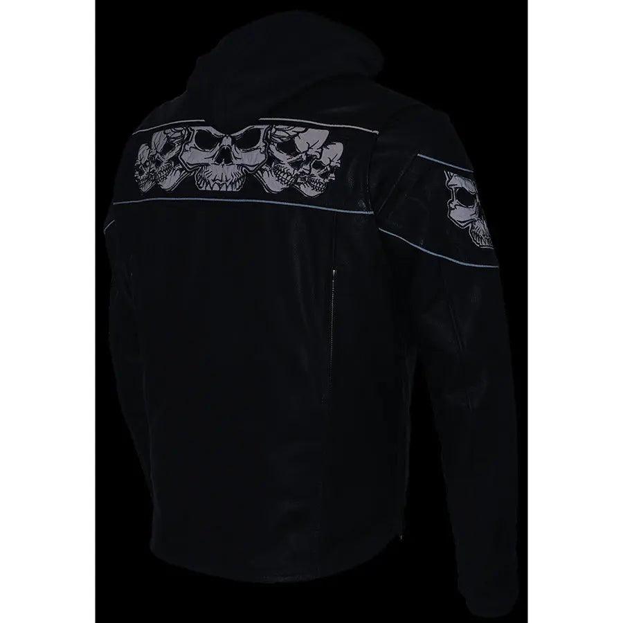 Milwaukee Leather Men's Crossover Scooter Jacket with Reflective Skulls & Removable Hood - Motorcycle Riding, Urban Fashion, Winter Outerwear
