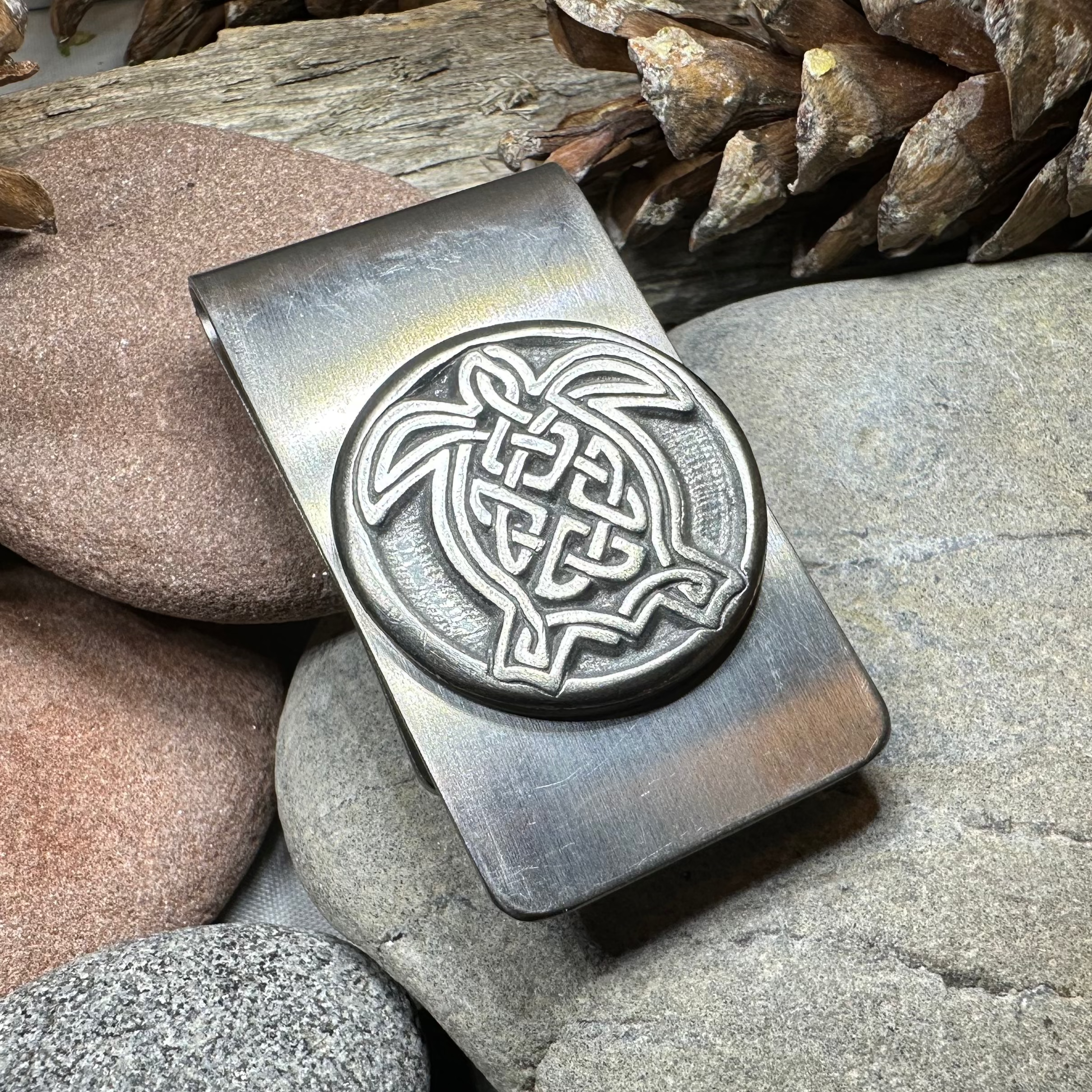 Celtic Turtle Money Clip - Handcrafted Stainless Steel Wallet Money Holder for Men | Perfect for Cash, Credit Cards & ID | Ideal Gift for St. Patrick's Day, Birthday & Anniversary