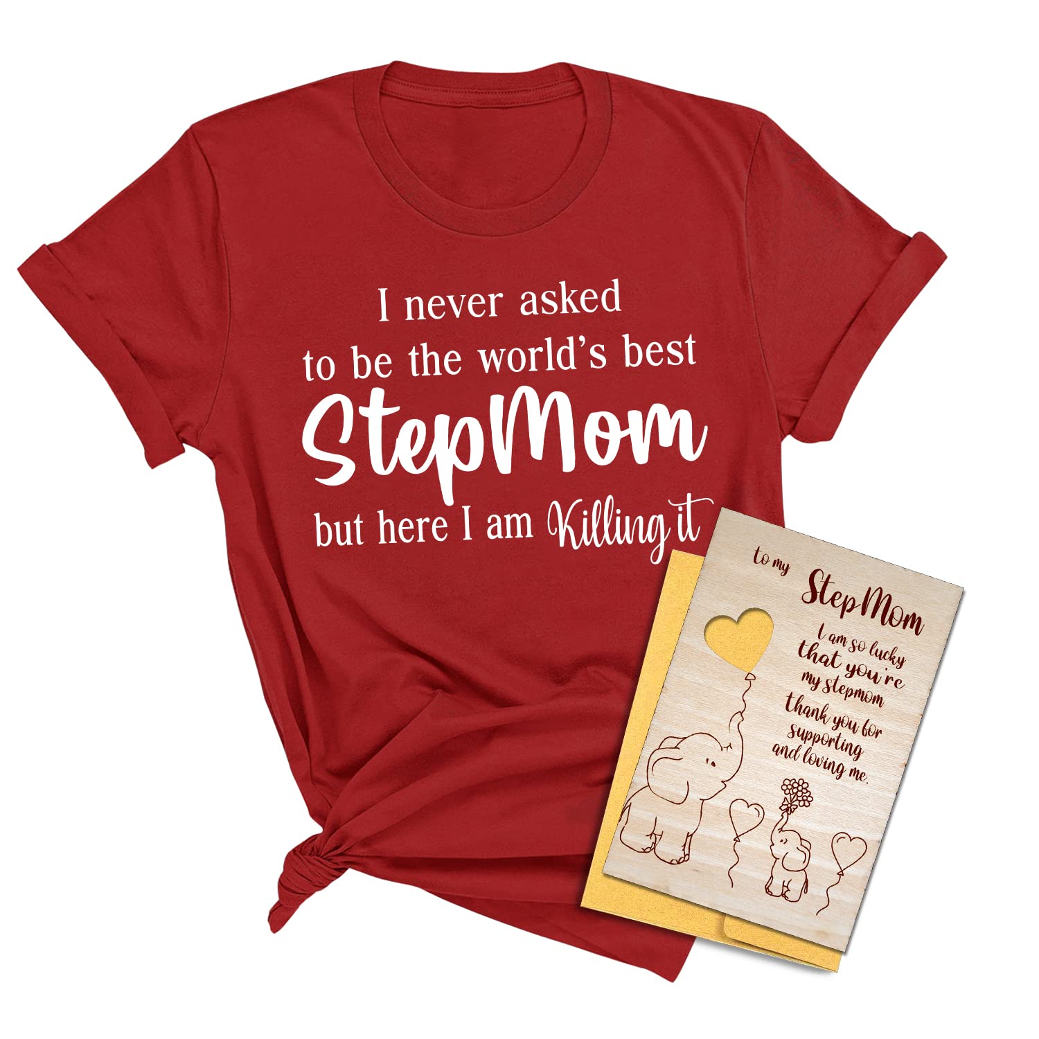Best Mom Ever American Flower Flag T-Shirt with Wooden Greeting Card - Thoughtful Mother's Day Gift from Son, Meaningful Present for Mom, Perfect for Birthdays, Anniversaries, and Special Occasions