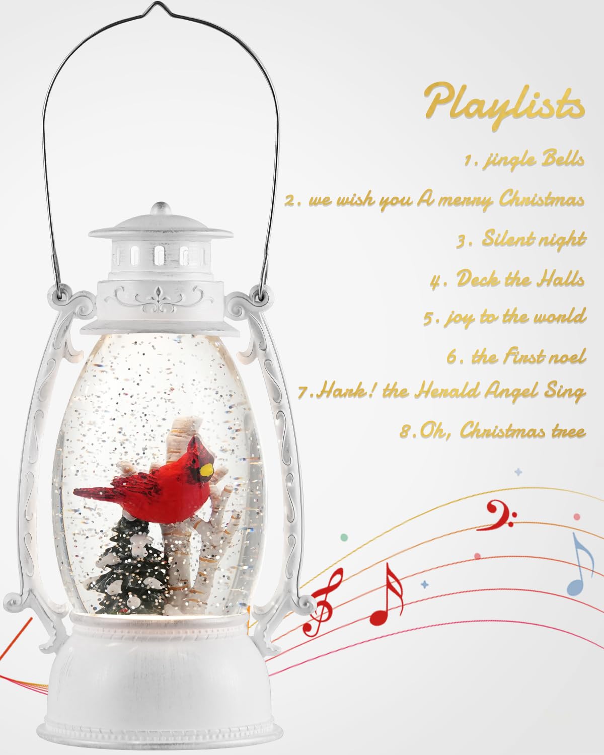 12.6 Inch Large Cardinal Snow Globe with LED Lights - Musical Christmas Snow Globe with Timer & Glitter - Holiday Decor for Home, Office, or Gift (Perfect for Mantel, Tabletop, or Christmas Tree Display)