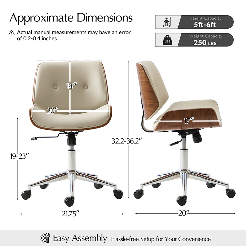 Ergonomic Adjustable Height Swivel Office Chair with Lumbar Support - Yves Comfortable Desk Chair for Home & Office Workspace