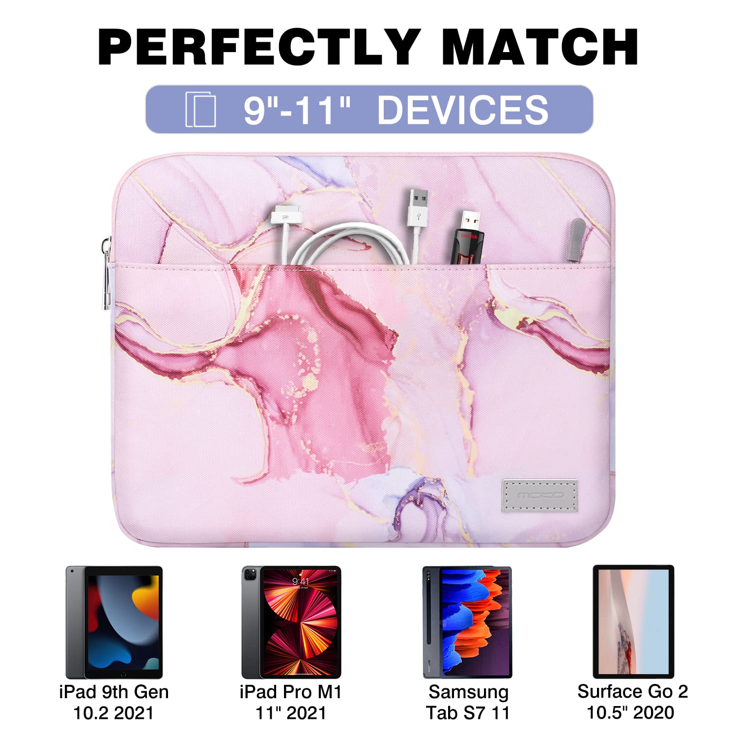 MoKo 9-11 Inch Tablet Sleeve Case for iPad Air/Pro (2025-2017 Models) - Lightweight Protective Cover with Soft Lining, Perfect for Travel, School & Office - Cloudy Pink