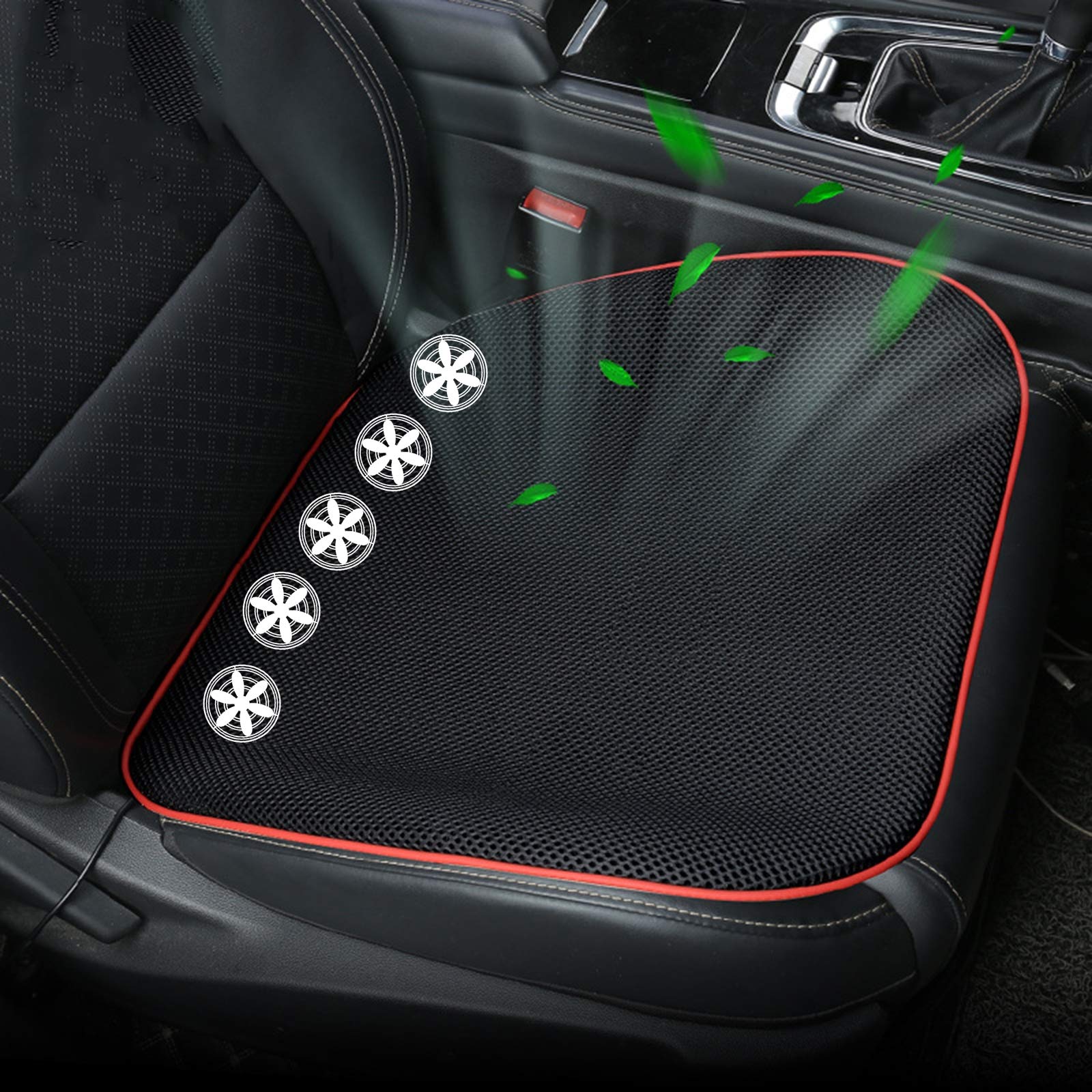 EnweKapu Cooling Car Seat Cover with 5 Quiet Fans - Breathable Ventilated Seat Cushion for Summer Driving, Office Chair & Home Use - Black | Perfect for Hot Weather Commutes & Long Road Trips