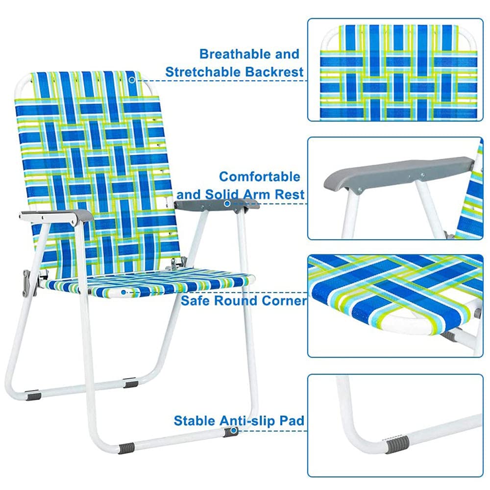2 Pack Portable Folding Lawn Chairs for Beach Camping - Lightweight Outdoor Patio Chairs with Webbing Design, Perfect for BBQ, Travel, Picnic & Festival Use