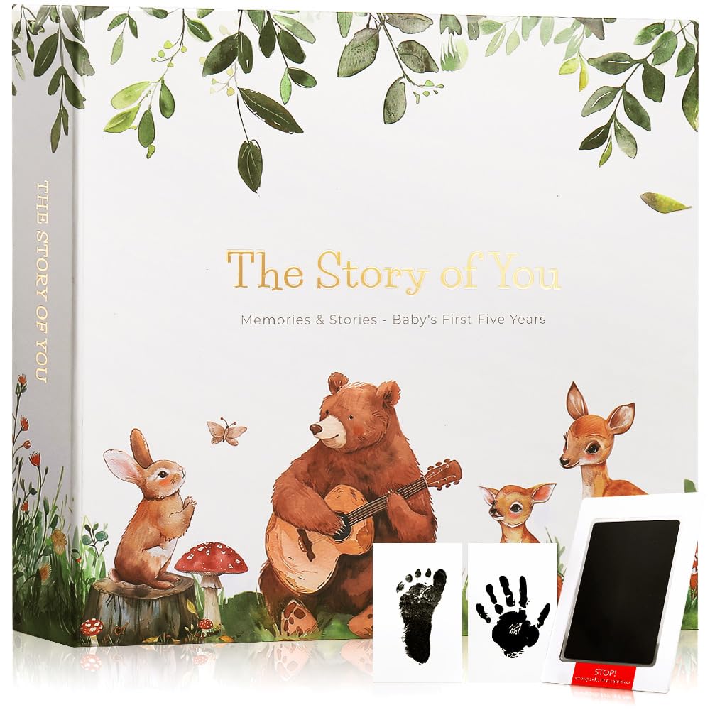 Gender Neutral Baby Memory Book - First 5 Years Keepsake Scrapbook Album with 154 Pages | Perfect Baby Shower Gift & Photo Album for Newborn to Age 5 | Capture Milestones, First Words & Precious Moments
