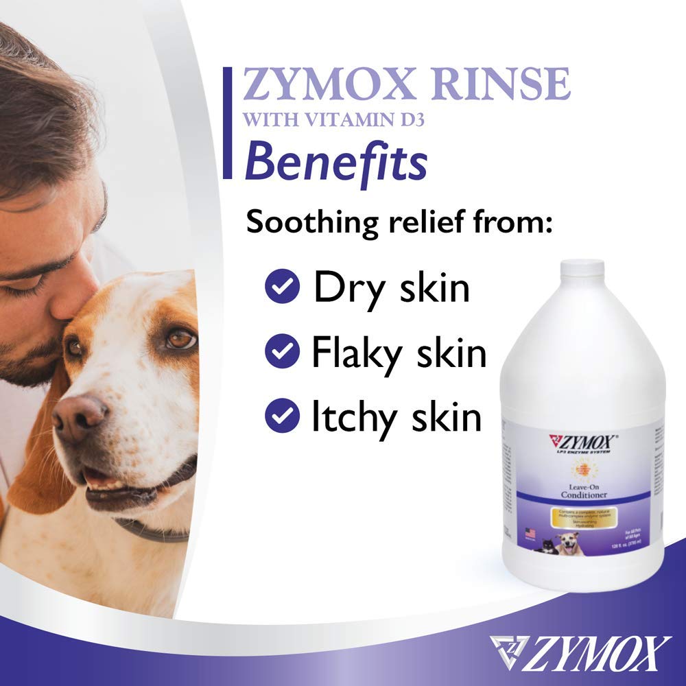 ZYMOX Leave-in Conditioner with Vitamin D3 for Cats & Dogs - 1 Gallon | Hydrating Pet Coat Treatment for Dry Skin & Itch Relief | Perfect for Grooming, Bathing & Daily Fur Care