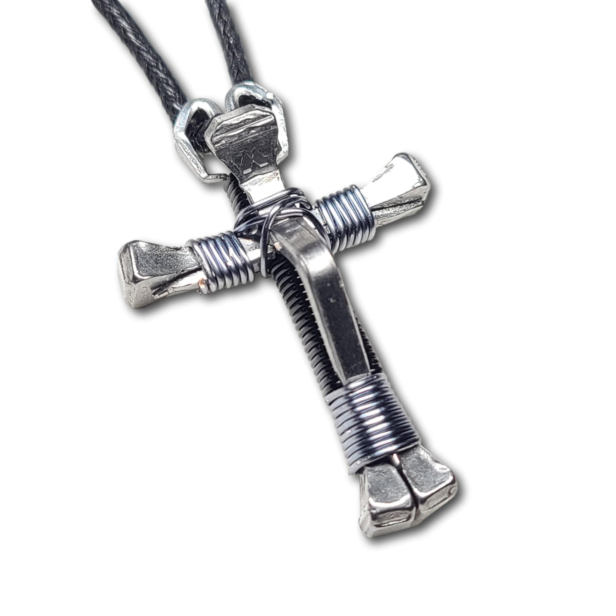 5 Pack Black & Grey Horseshoe Nail Cross Necklace for Men Women - Religious Jewelry Gift for Baptism, Confirmation & Everyday Wear