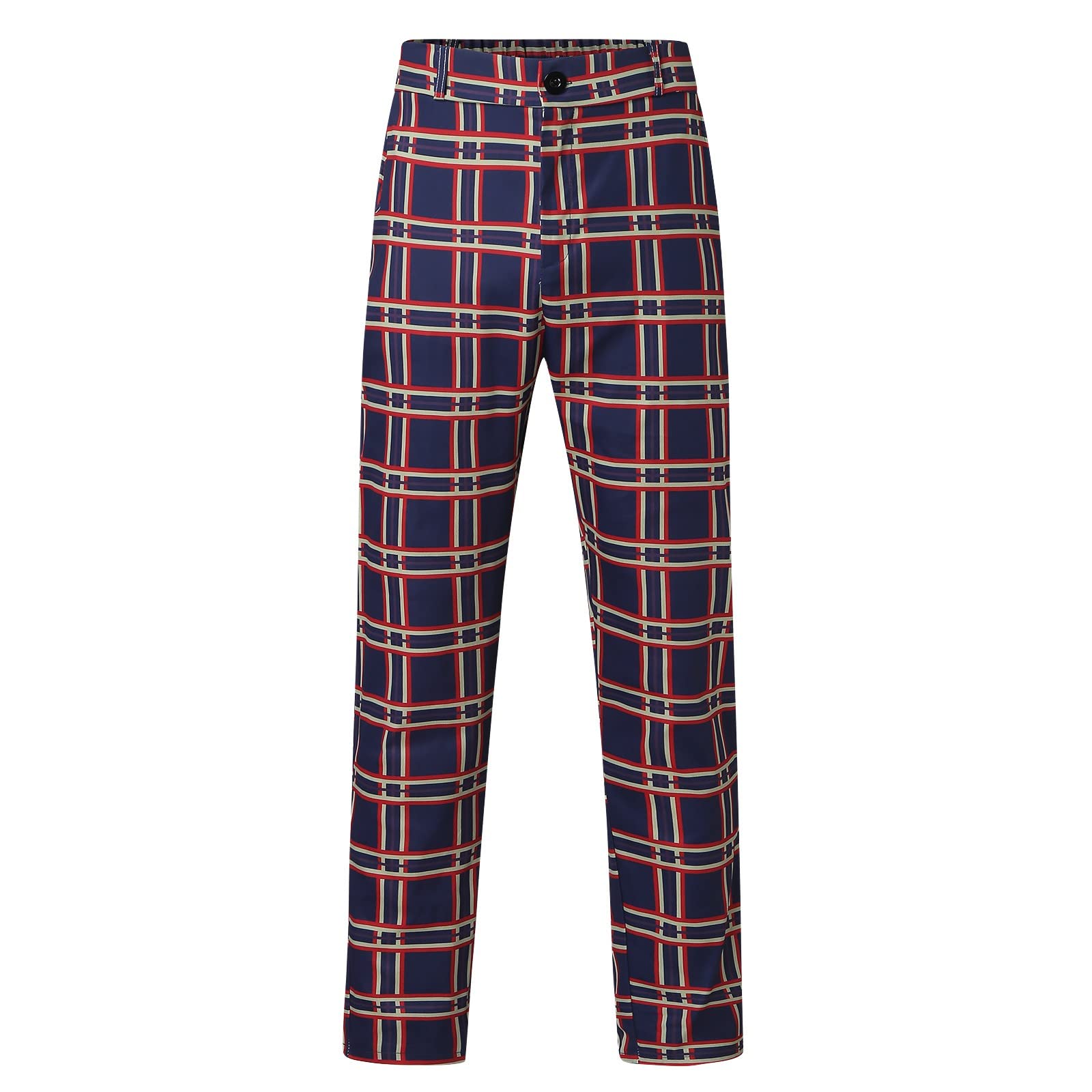 2022 Men's Classic Fit Plaid Print Casual Work Pants - Slim Fit Business Dress Pants with Pockets in Navy | Perfect for Office, Business Meetings & Smart Casual Outfits