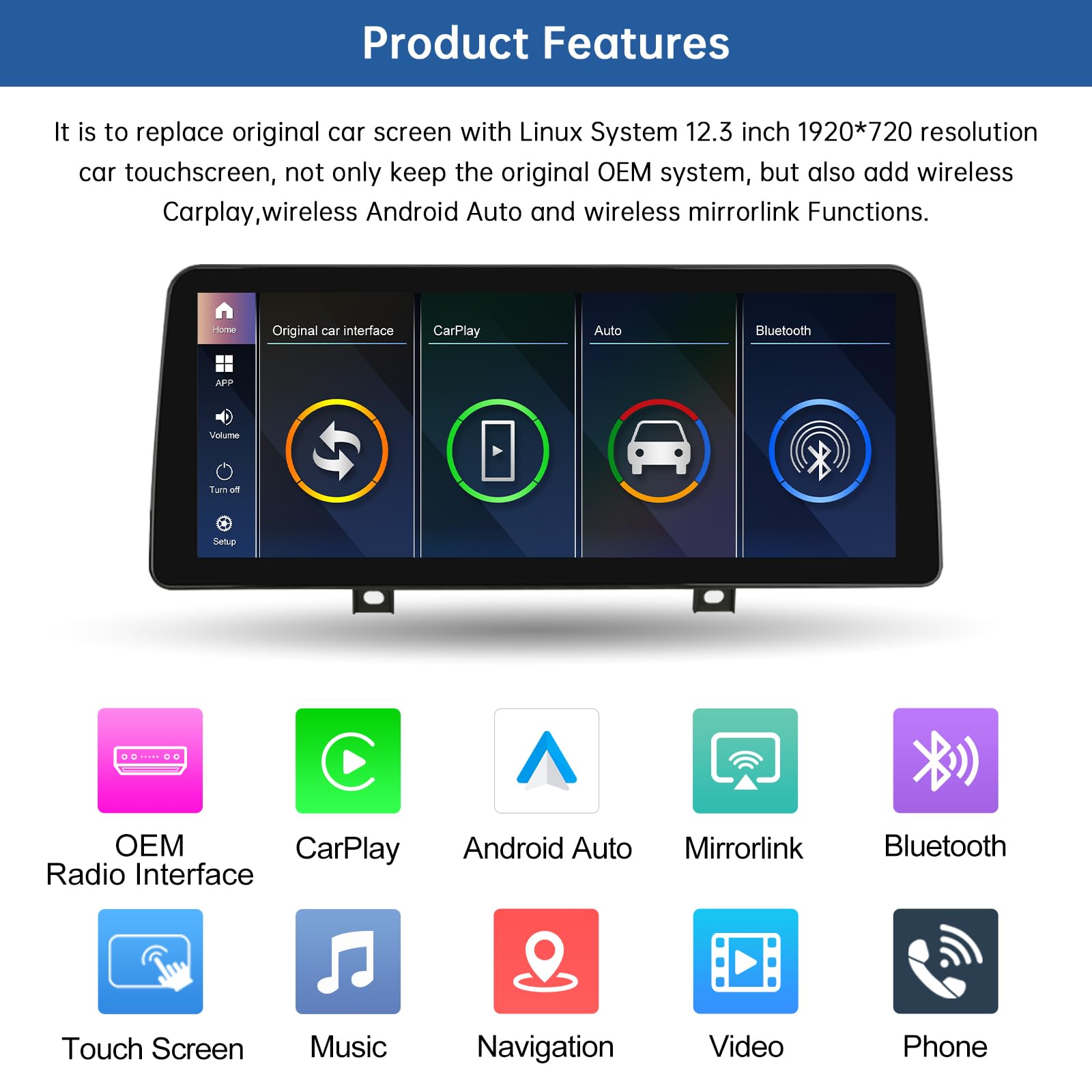 12.3 Inch Wireless CarPlay Touchscreen for BMW 1 & 2 Series F20/F21/F22 (2013-2015) - Android Auto Compatible Multimedia Car Stereo with MirrorLink - Perfect for Upgrading Your BMW's Infotainment System