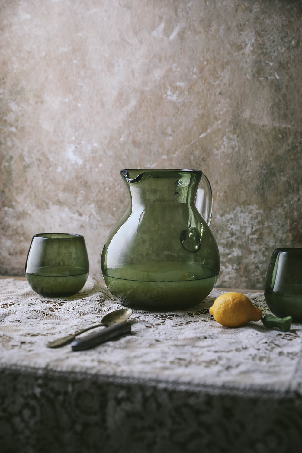 Premium Round Glass Pitcher with Olive Design - Perfect for Iced Tea, Lemonade & Summer Beverage Serving