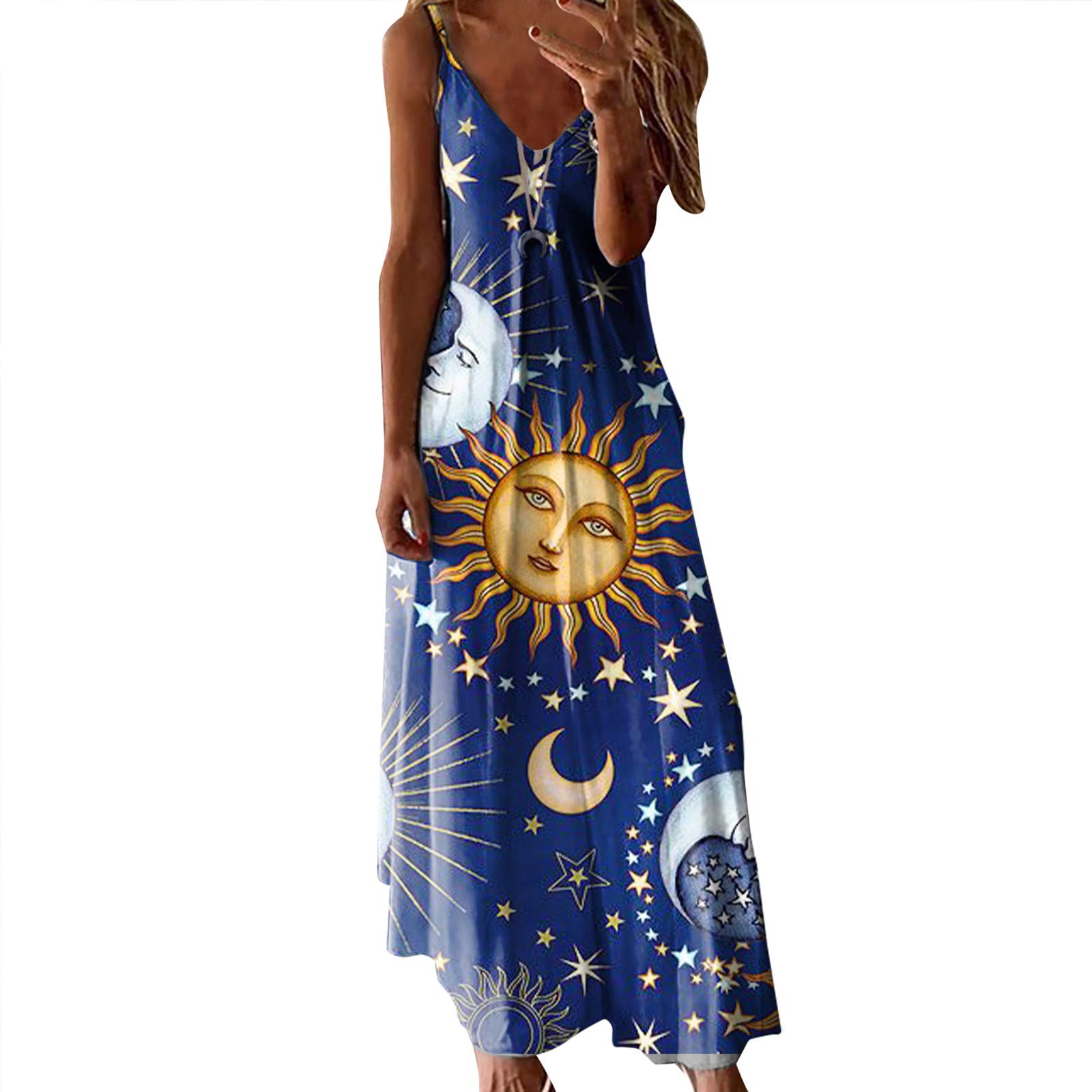Women's Summer Casual Loose Long Maxi Dress - Sleeveless Sexy Vintage Beach Dress for Vacation, Pool Party & Outdoor Date Night