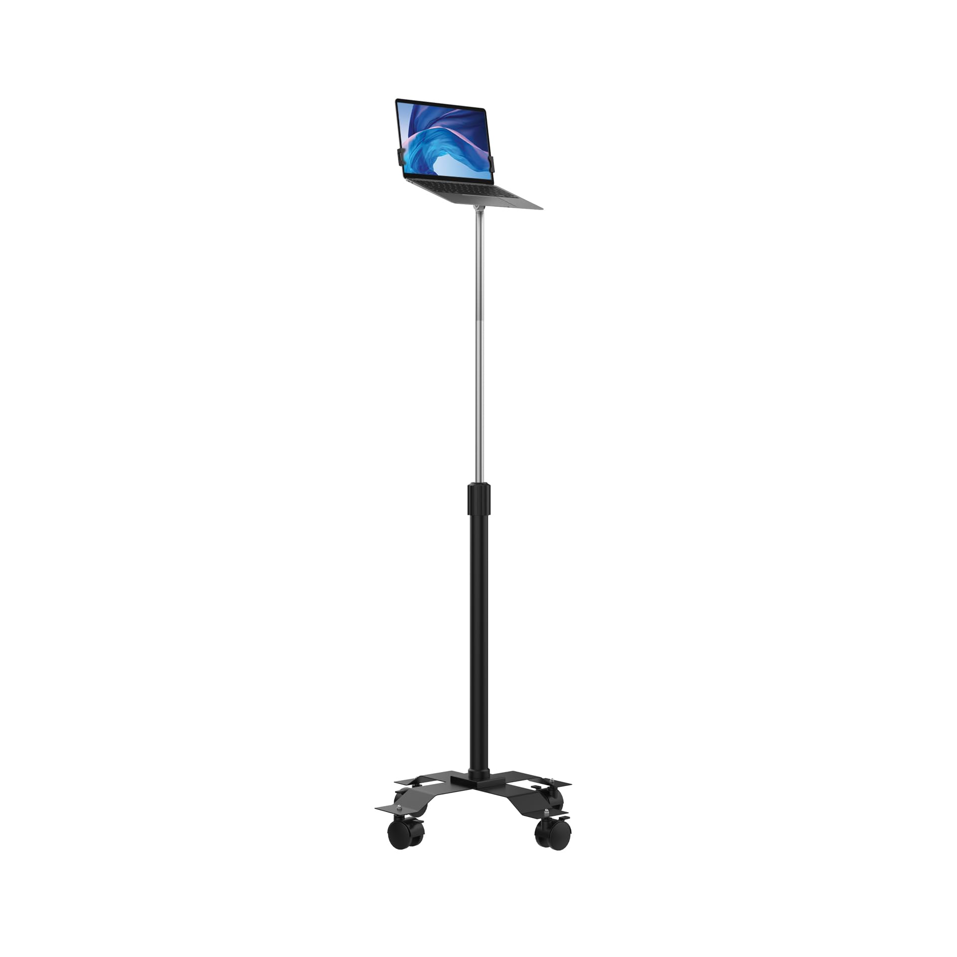 Adjustable Laptop Floor Stand with Rolling Wheels - Secure Holder for 12.2