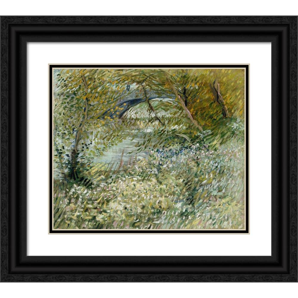 Vincent Van Gogh River Bank in Springtime Art Print - 23x20 Black Ornate Framed & Double Matted Museum Quality Reproduction (1887) | Perfect for Home Decor, Office Wall Art & Gift Giving