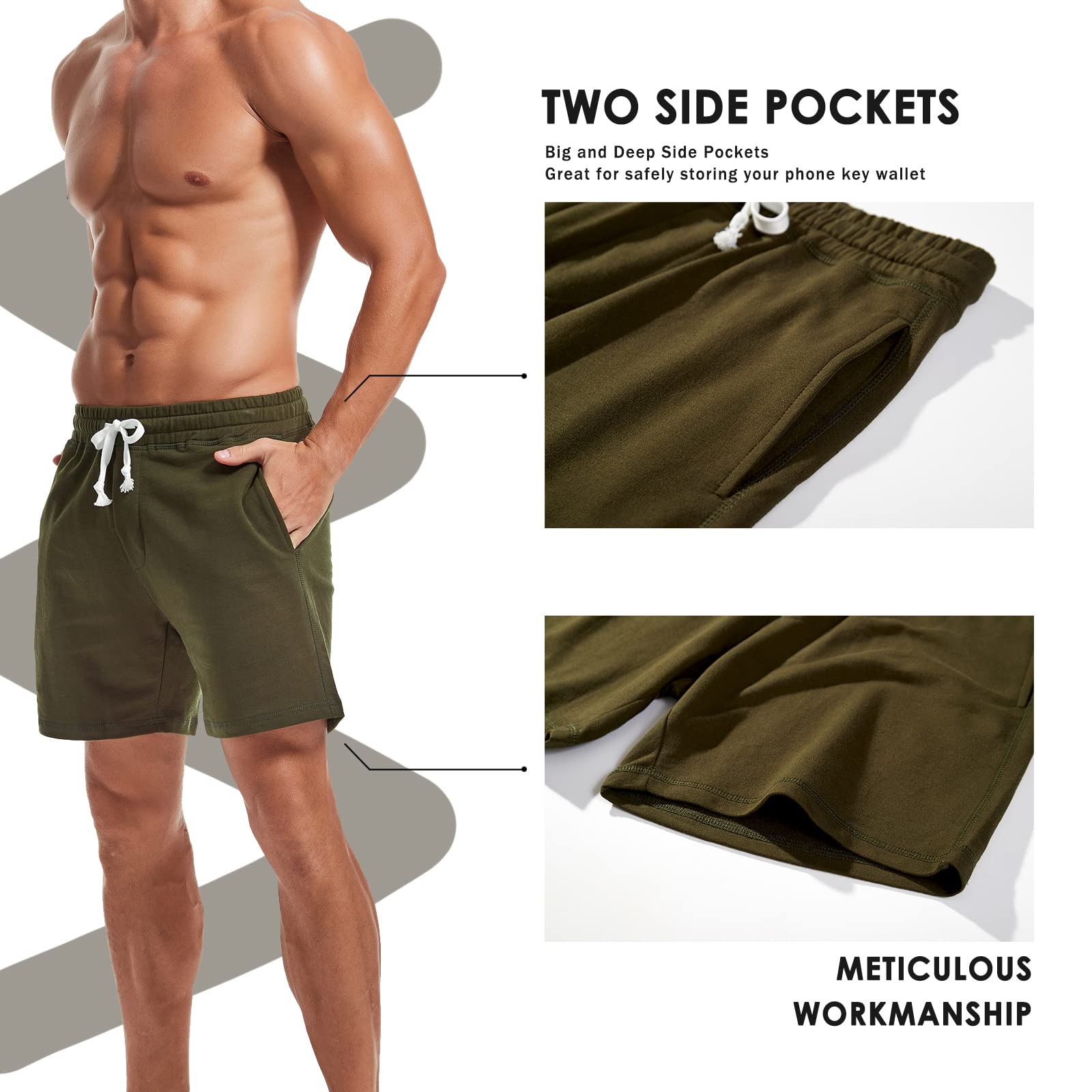 AMY COULEE Men's 5.5 Inch Athletic Workout Shorts - Cotton Casual Elastic Waist Joggers & Sports Sweat Shorts for Gym, Running, and Everyday Wear