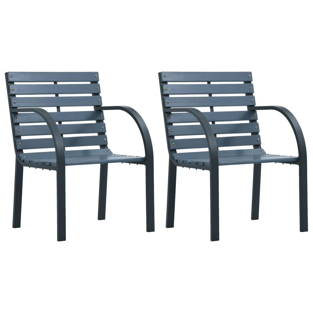 vidaXL 2-Pack Gray Wood Garden Chairs with Armrests - Indoor Outdoor Patio Armchairs for Camping, Poolside, Backyard & Balcony Relaxation
