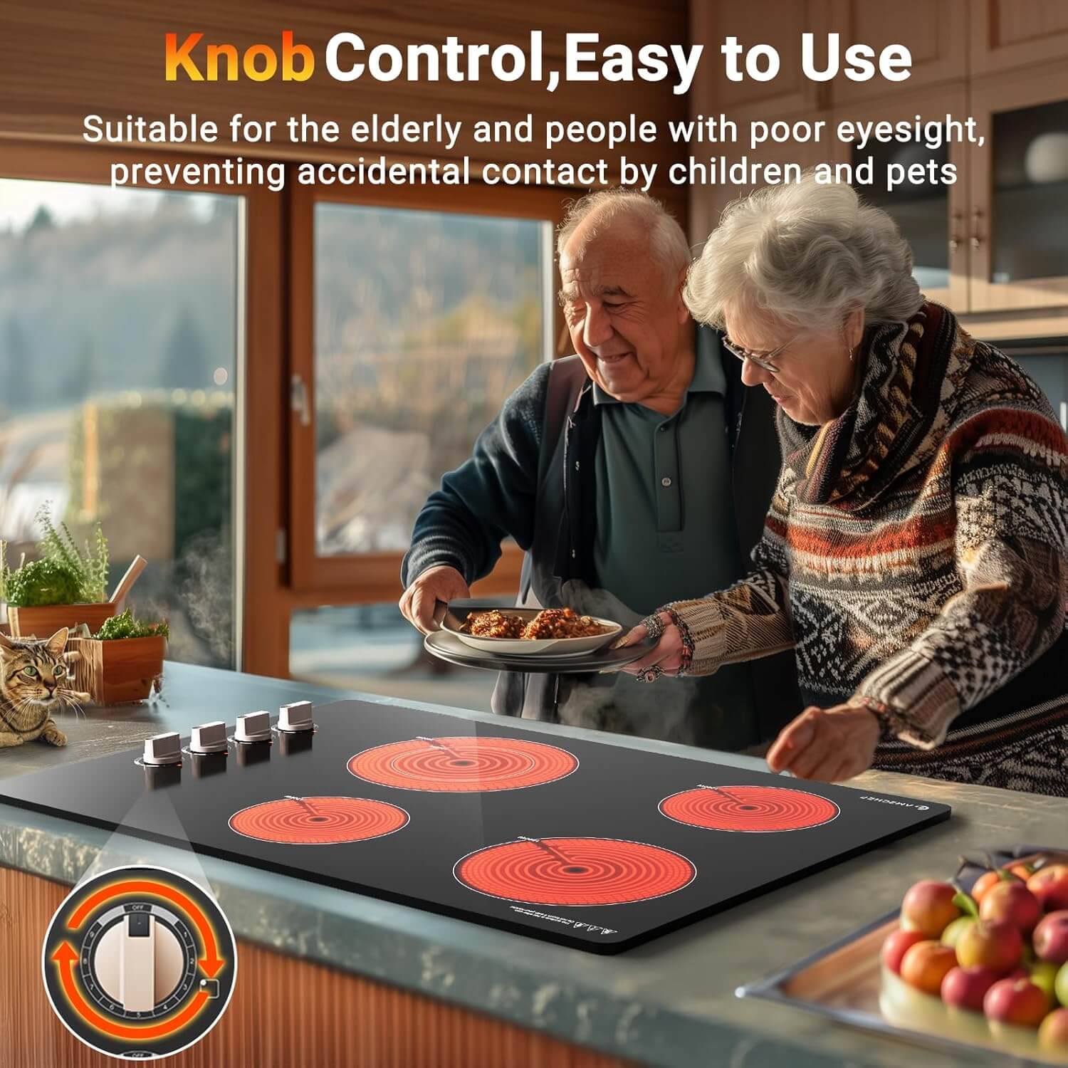 AMZCHEF 30 Inch 4 Burner Built-In Electric Cooktop with Knob Control - 6700W Power for Fast Cooking - Perfect for Home Kitchens, Restaurants & RV Cooking