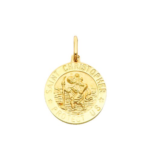 14K Yellow Gold Saint Christopher Medal Pendant Necklace with 0.65mm Box Chain - Religious Jewelry for Protection & Travel Blessings - Perfect Gift for Baptism, First Communion & Daily Wear