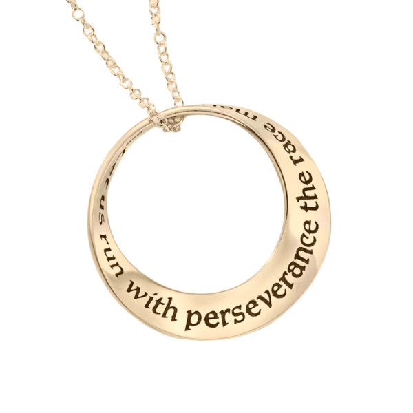 14K Gold Mobius Pendant Necklace - Inspirational Hebrews 12:1 Bible Verse Jewelry - Perfect for Daily Wear, Gifts & Faith-Based Occasions