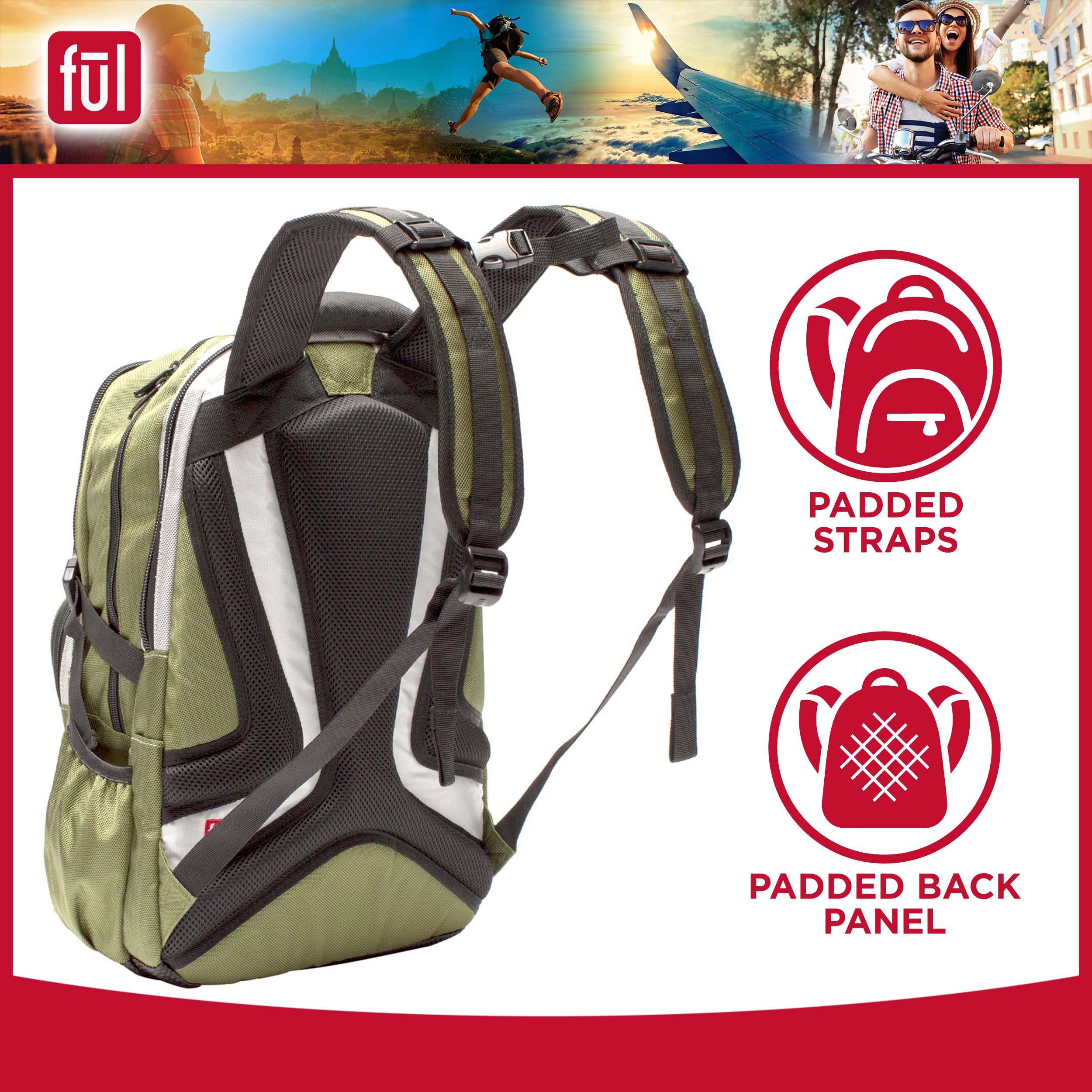 Waterproof Anti-Theft Laptop Backpack for Men & Women - 17 Inch Laptop Bag with USB Charging Port, Adjustable Shoulder Straps & Padded Compartment - Perfect for Travel, Work & College - Green