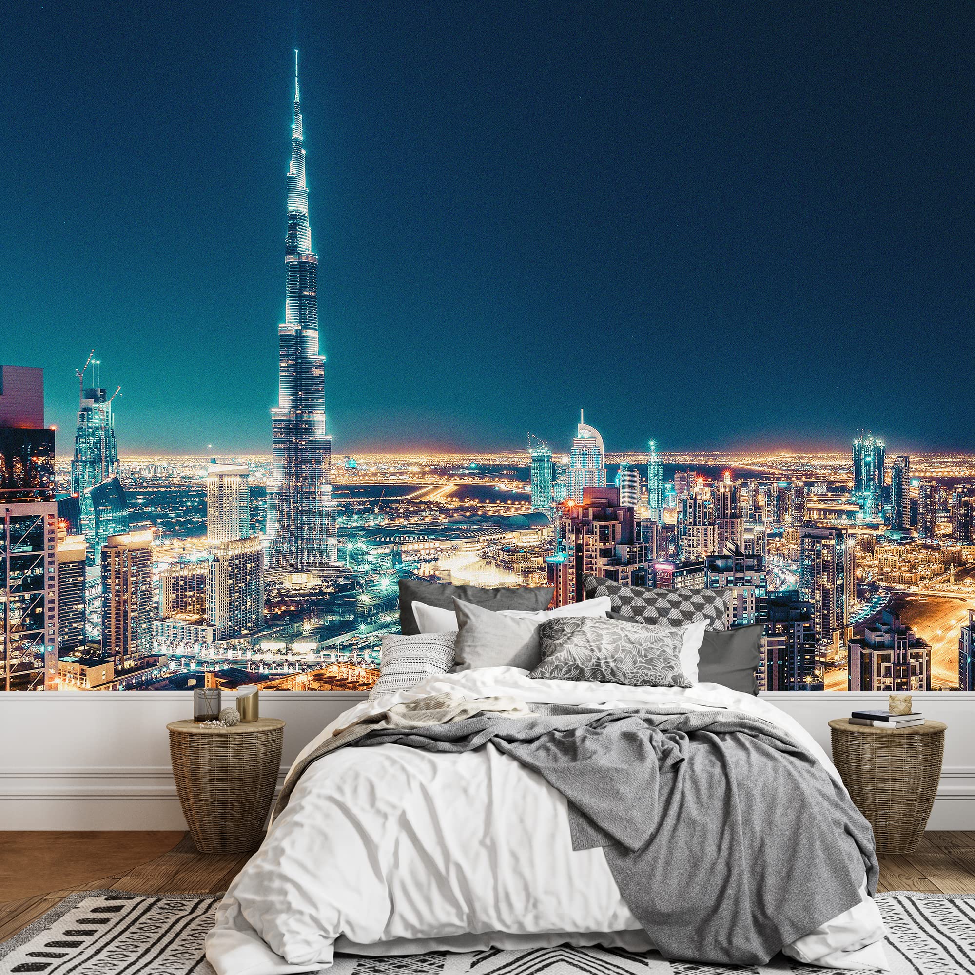 Wall26 Removable Wall Sticker - Midnight Aerial View NYC Neon Lights Cityscape Photography (100x144 inches) | Realistic Urban Landscape Wall Mural for Living Room, Bedroom & Office Decor | Perfect for Modern Home & Workspace Interior Design