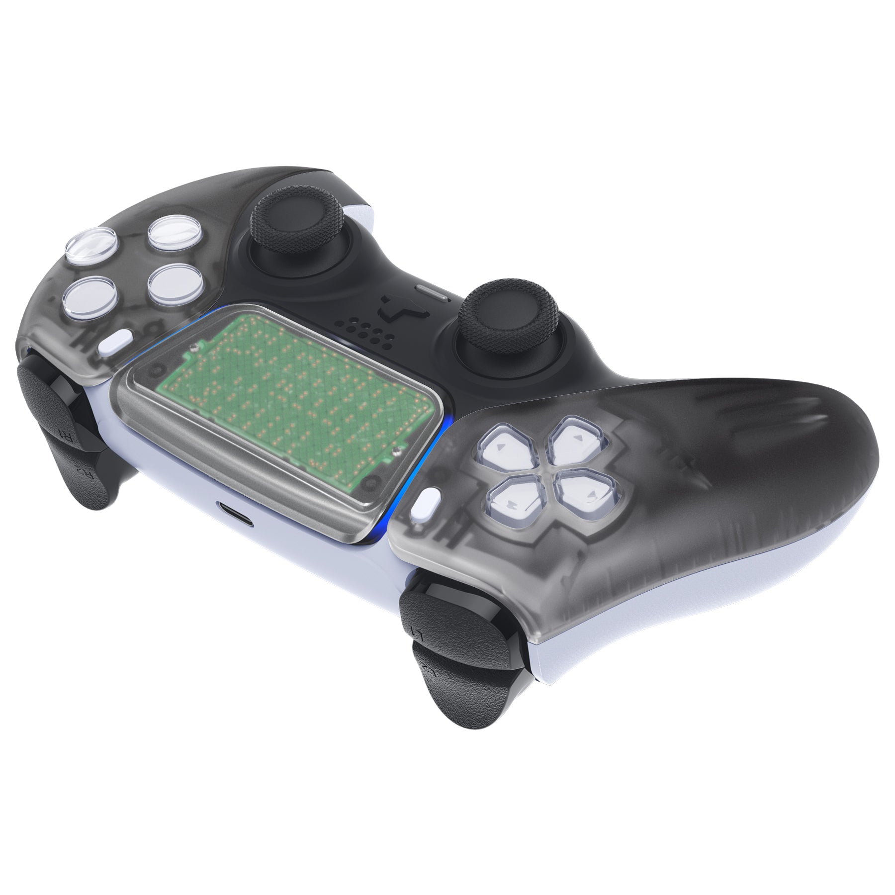 eXtremeRate Clear Black Replacement Front Housing Shell with Touchpad for PS5 Controller BDM-010/020/030/040/050 - DIY Customization & Gaming Upgrade Accessories for Enhanced Gameplay Experience