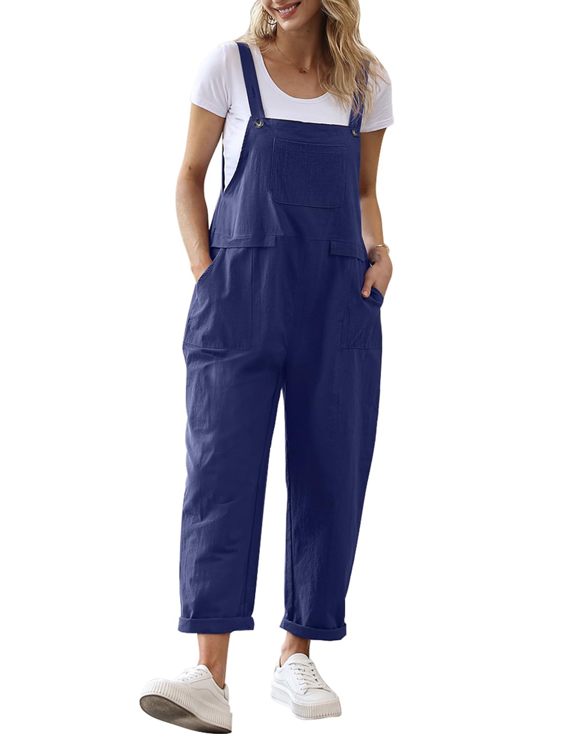 YESNO Women's Casual Loose Bib Overalls - Baggy Romper Jumpsuit with Pockets | Comfortable Long Pants for Everyday Wear, Street Style & Outdoor Activities (PV9)