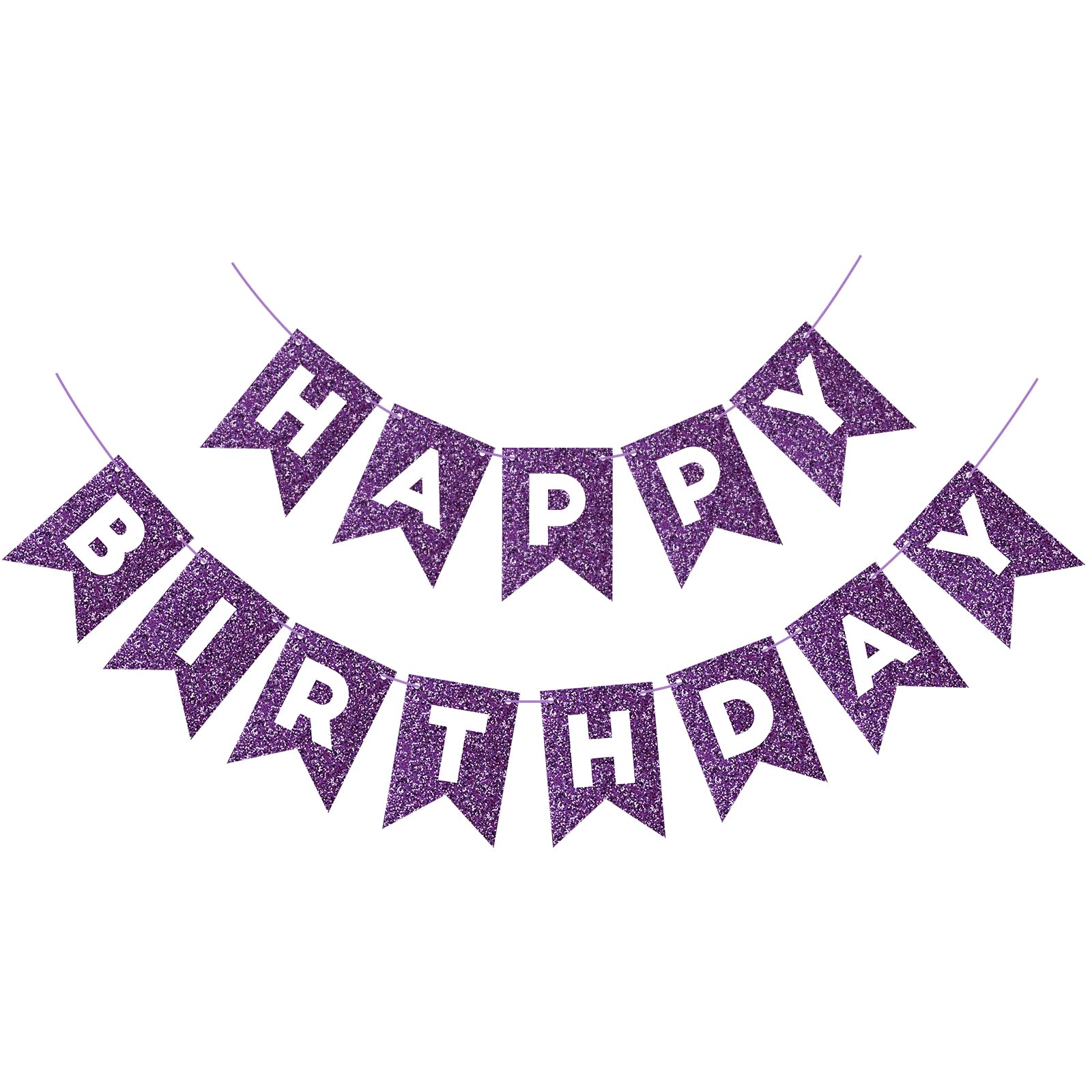 Purple Glitter Happy Birthday Banner - Sparkly Birthday Sign for Women & Girls, Backdrop Wall Door Garland Bunting - Perfect for Birthday Parties, Baby Showers & Celebrations - Party Decorations Supplies
