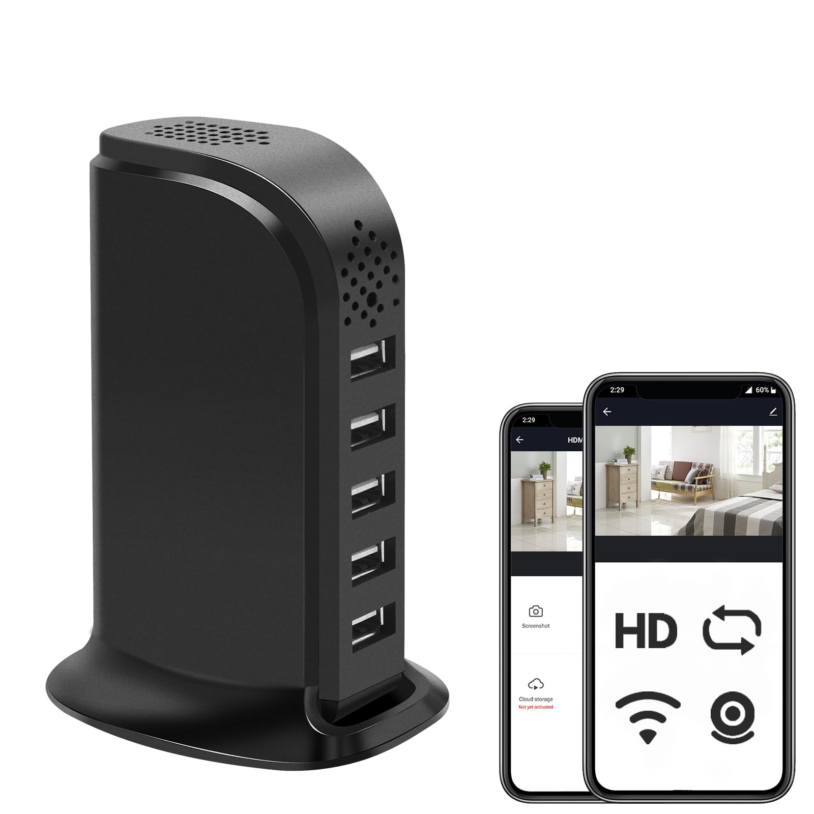 5-Port USB Security Camera Charger with 1080P WiFi Surveillance - Mini Hidden Camera for Home & Office Monitoring, Real-Time Video Recording (No Audio) - Ideal for Baby Monitoring, Pet Watching & Indoor Security