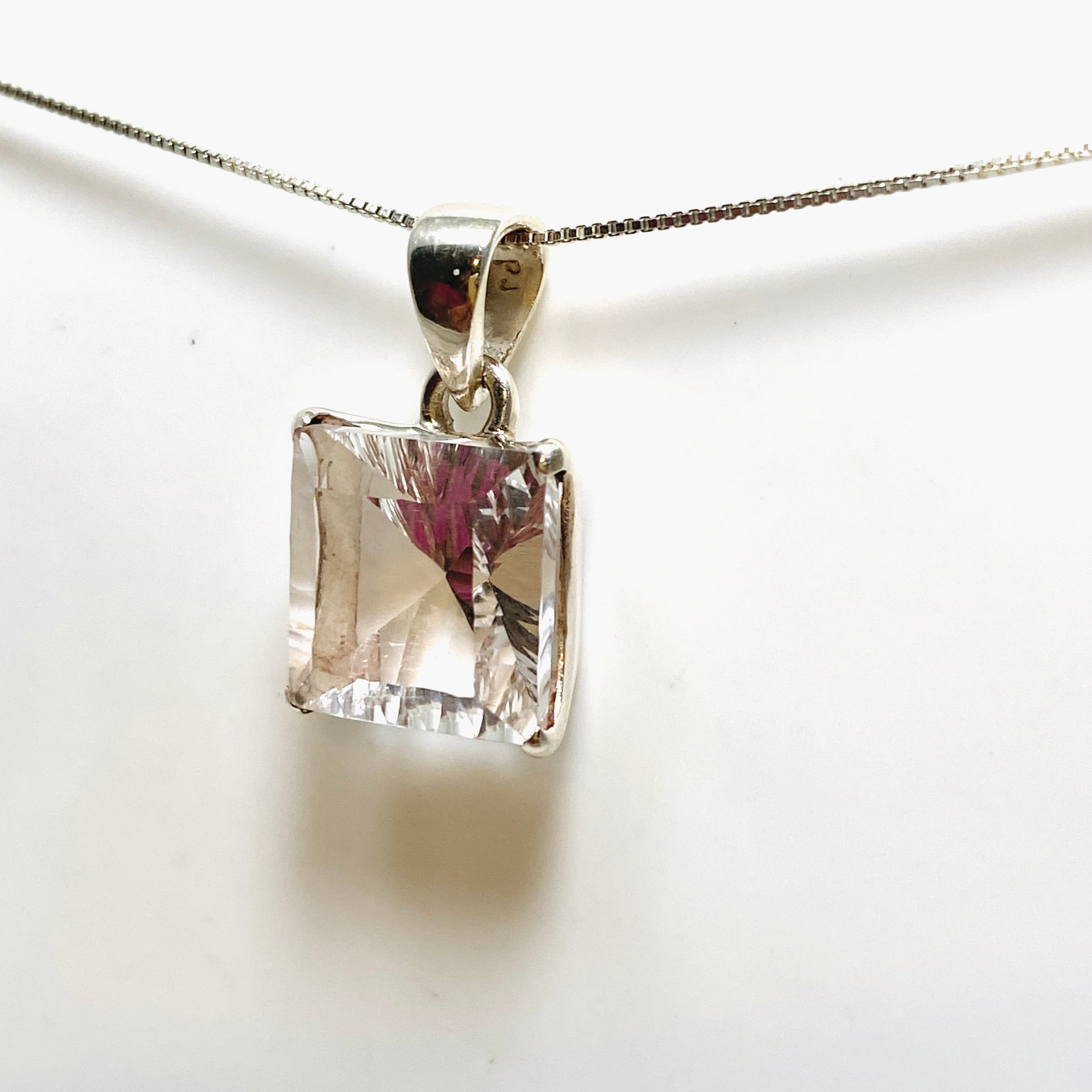 Natural Clear Quartz Square Faceted Pendant Necklace - PPGJ914 | Healing Crystal Jewelry for Meditation, Energy Cleansing & Spiritual Gifts