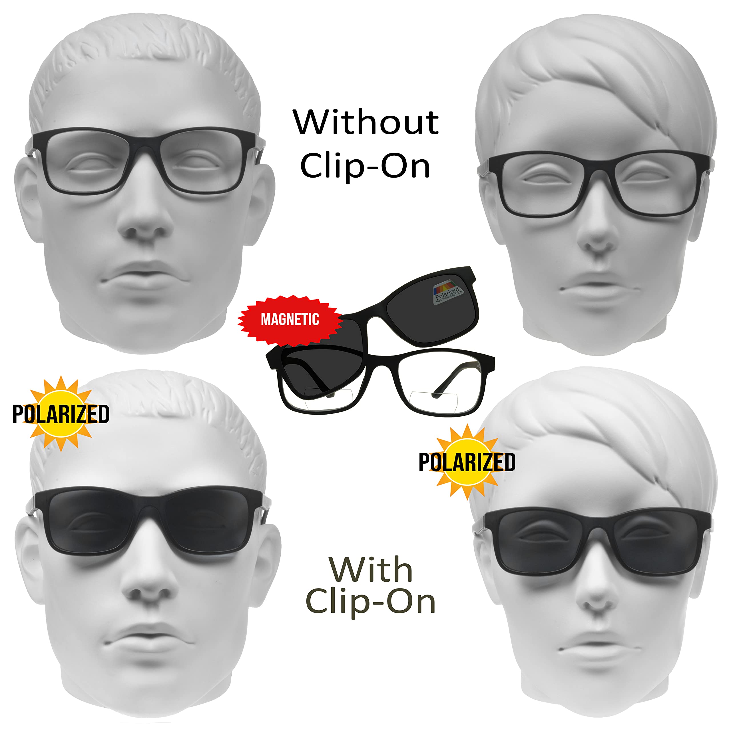 ProSPORT Polarized Bifocal Sunglasses with Magnetic Clip-On - UV Protection Reading Glasses for Men & Women - Perfect for Driving, Fishing & Outdoor Activities