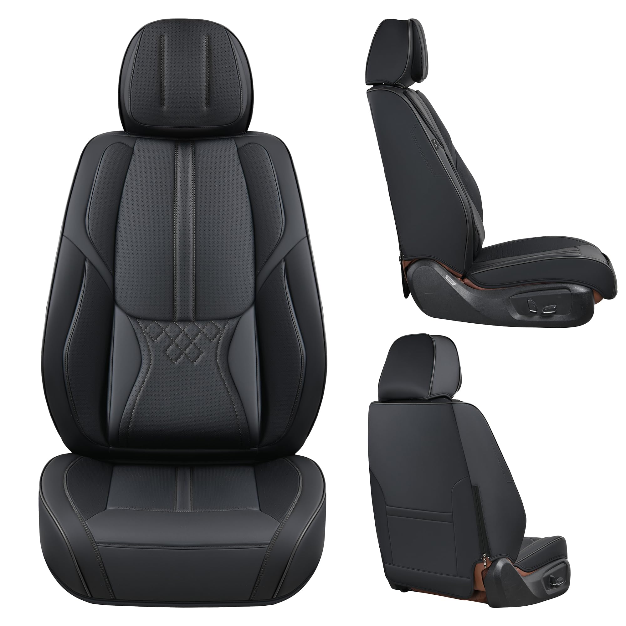 Premium Black Leather Car Seat Covers - Universal Waterproof Front Seat Protectors for Sedans, SUVs & Trucks | Durable Auto Interior Accessories for Comfort & Style | Perfect for Daily Commute, Road Trips & Family Travel