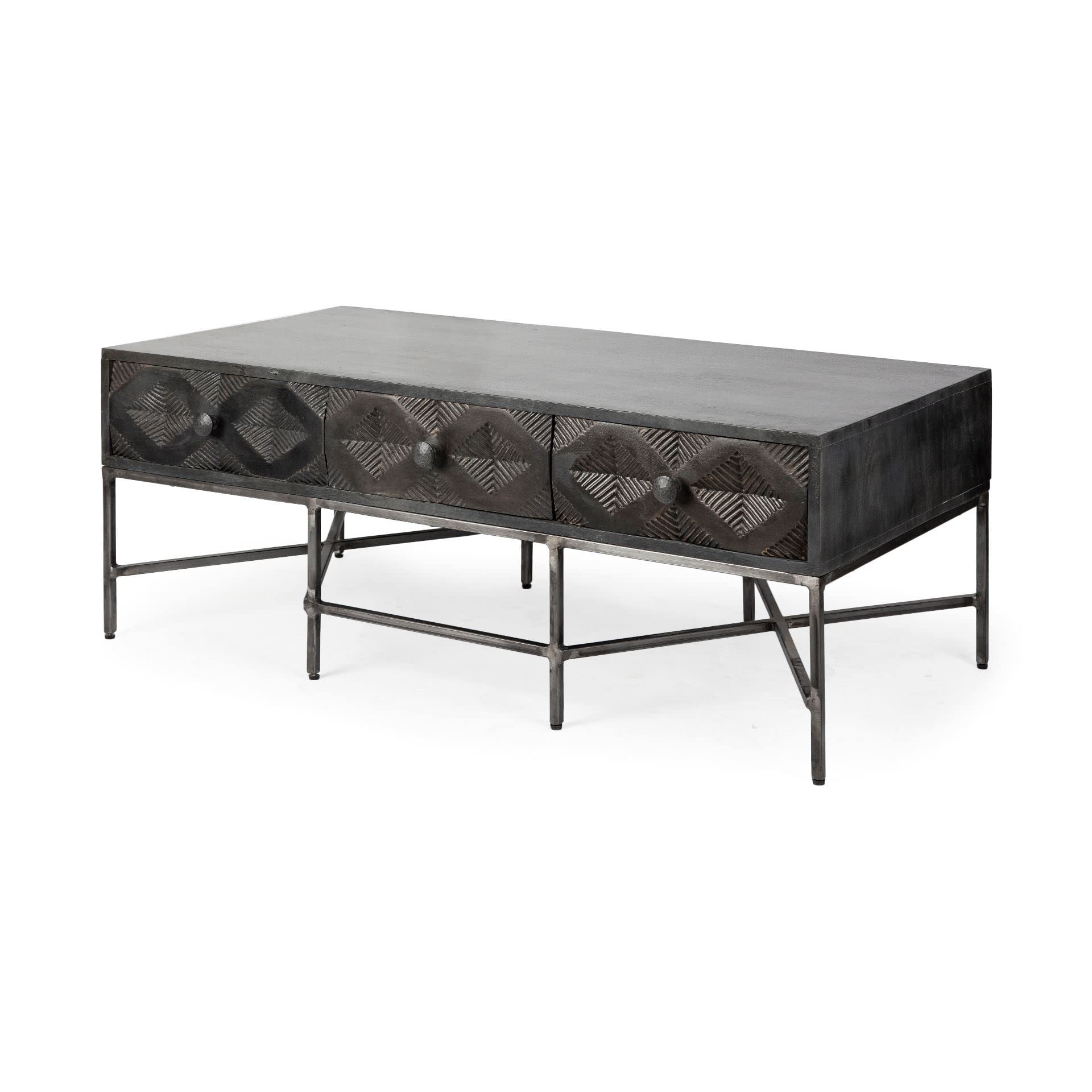 Mercana Hobbart II Dark Brown Coffee Table with Antiqued Silver Finish - 48