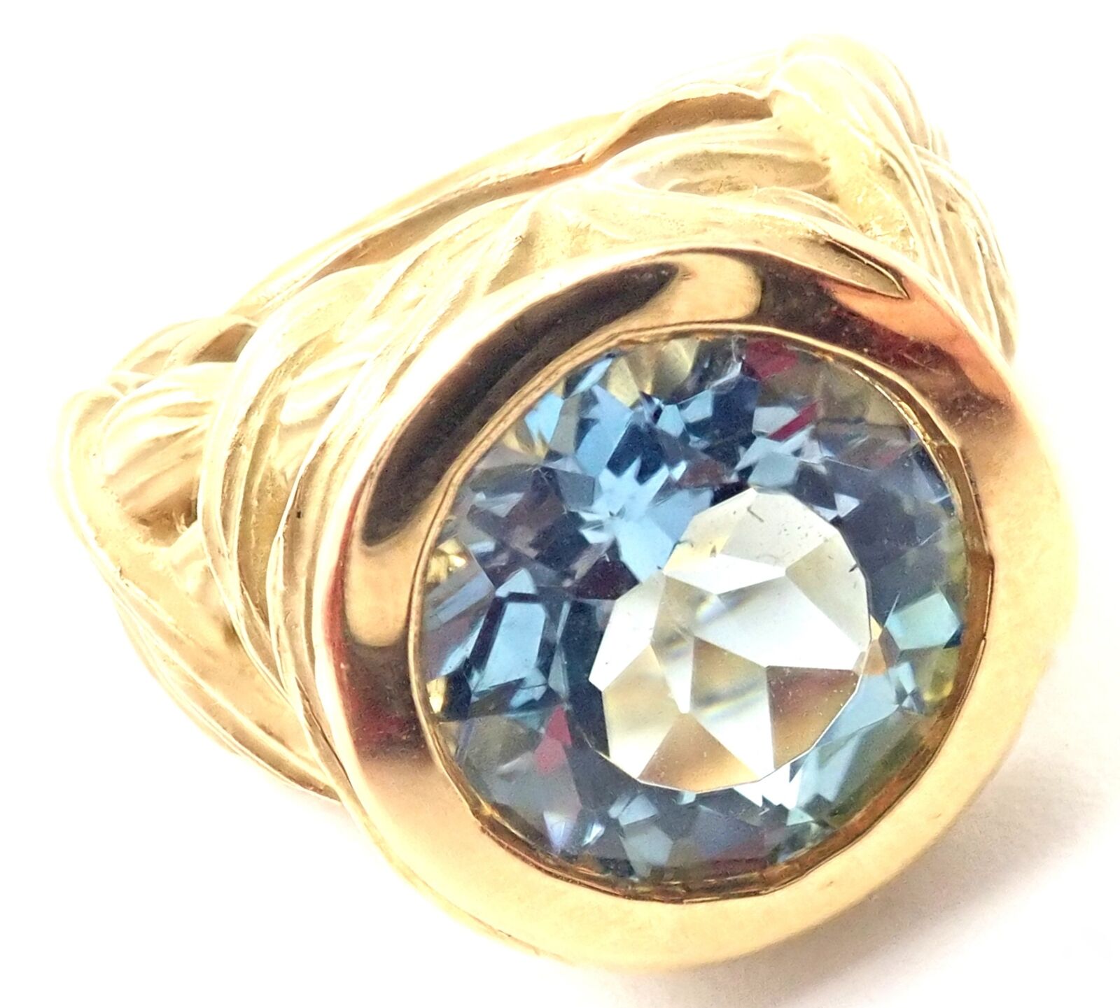 Authentic Angela Cummings 18k Yellow Gold Large Aquamarine Ring - Elegant Statement Jewelry for Weddings, Anniversaries & Special Occasions