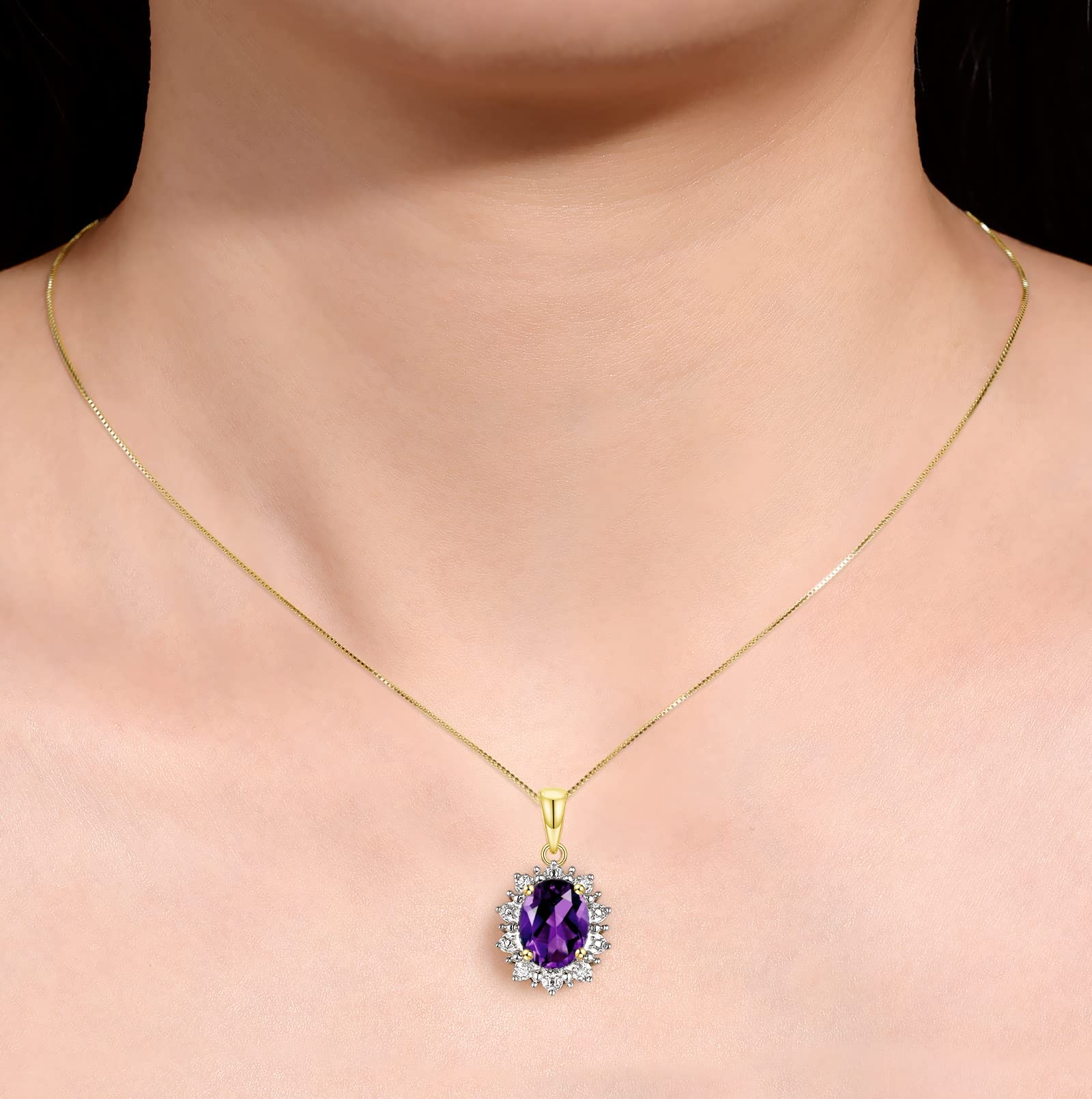 Rylos Women's Yellow Gold Plated Silver Princess Diana Ring & Pendant Set with 9X7MM Birthstone Gemstone & Diamonds - Matching Friendship Jewelry for Birthdays, Anniversaries & Gifts (Sizes 5-10)
